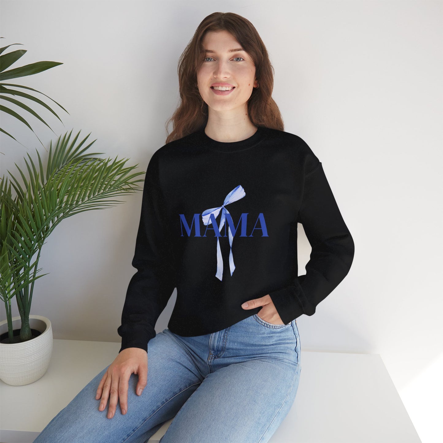 Mama Blue Bow Sweatshirt - Stylish Unisex Heavy Blend™ Crewneck for Moms