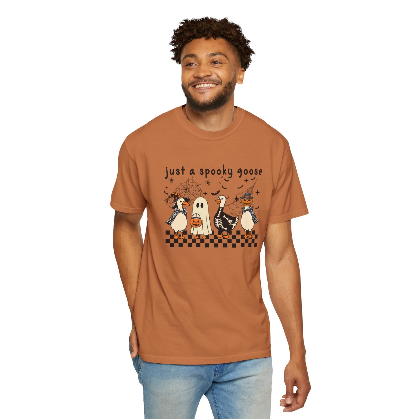 Just a Spooky Goose Halloween T-Shirt | Unisex Garment-Dyed Tee, Thanksgiving, Fall Fashion, Cute Halloween Gift, Seasonal Apparel