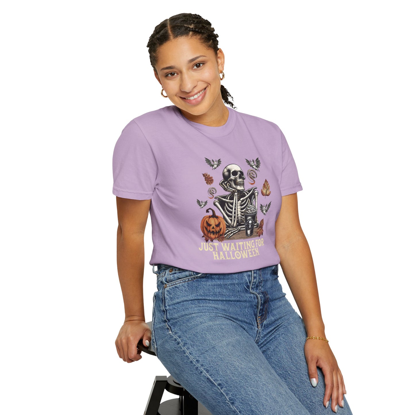 Halloween Skeleton Graphic Tee | Just Waiting for Halloween | Unisex Spooky T-shirt, Fall Fashion, Halloween Costume, Festive Apparel