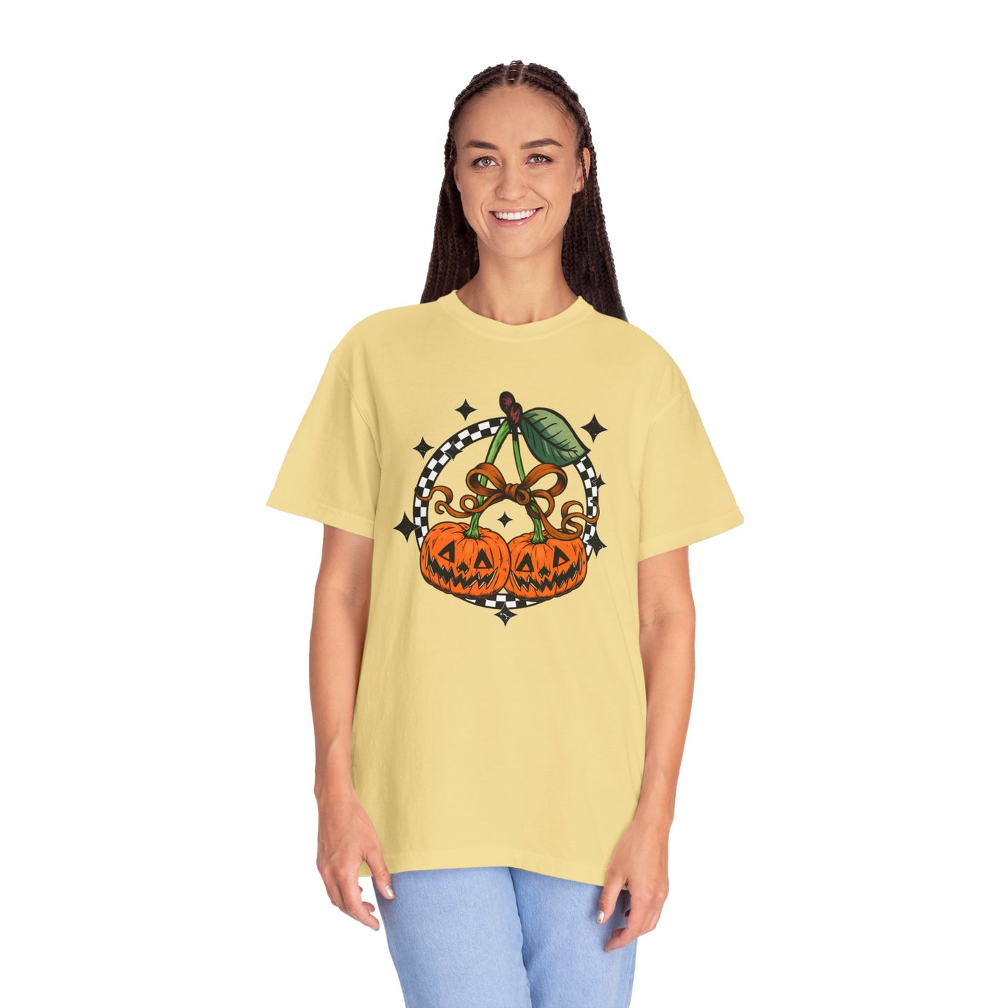 Checkered Pumpkin Unisex T-Shirt | Fall Fashion Tee, Halloween Outfit, Autumn Vibes, Cozy Wear, Gift for Her