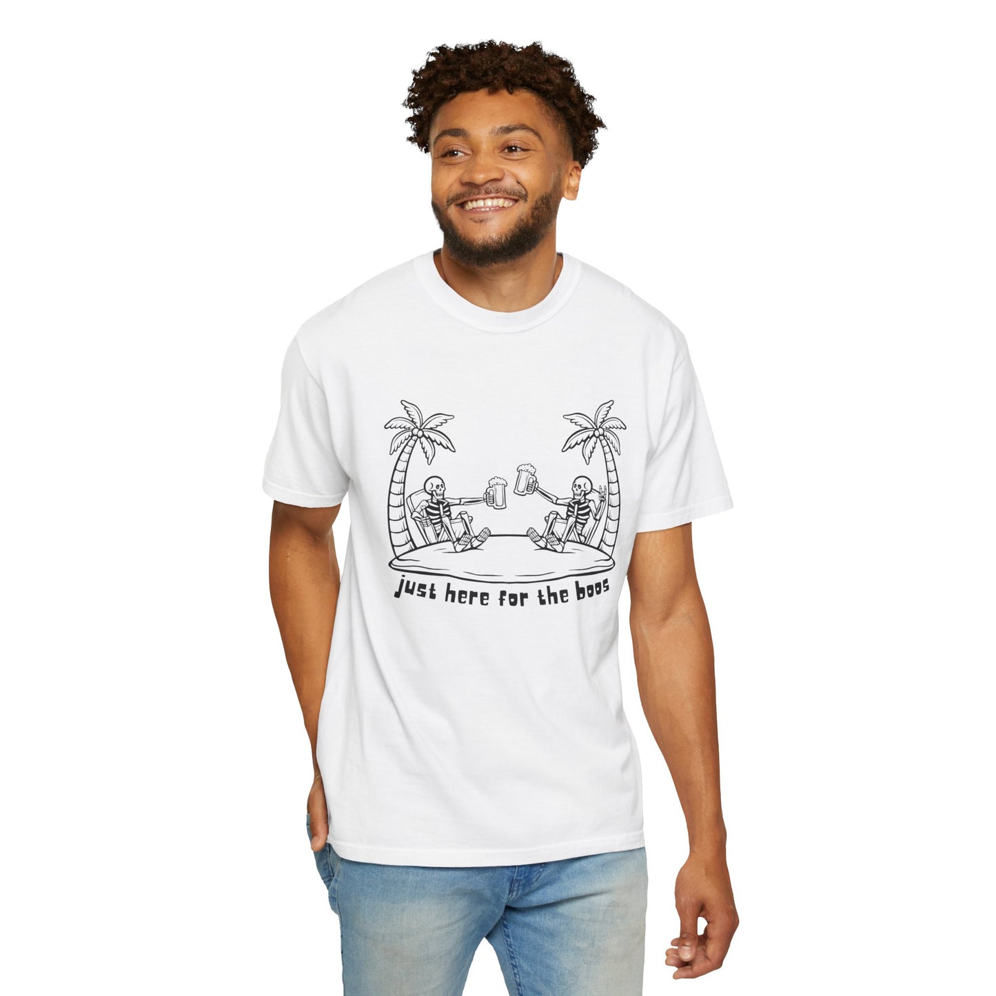 T-Shirt featuring 'Just Here for the Booze' Design for Fun-loving Spirits, Partywear, Gift for Friends, Casual Outing, Beach Vibes, [...]