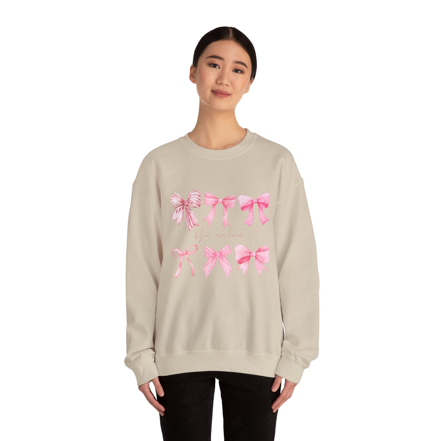 You are Loved Pink Bow Crewneck Sweatshirt - Women's Cozy Fashion