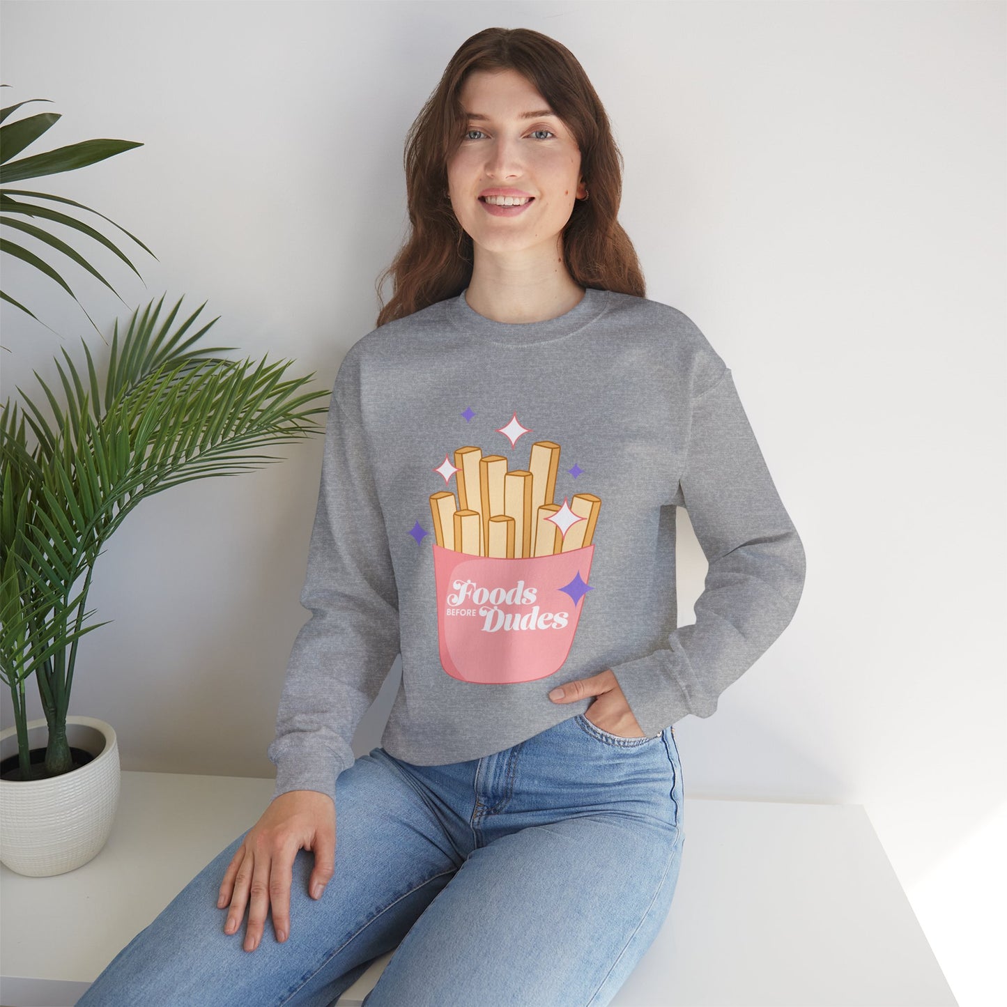 Funny Foodie Crewneck Sweatshirt - 'Foods Before Dudes'