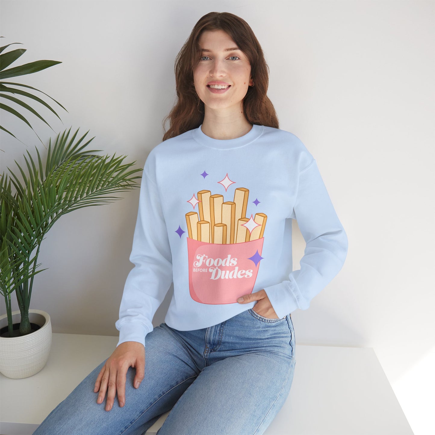 Funny Foodie Crewneck Sweatshirt - 'Foods Before Dudes'