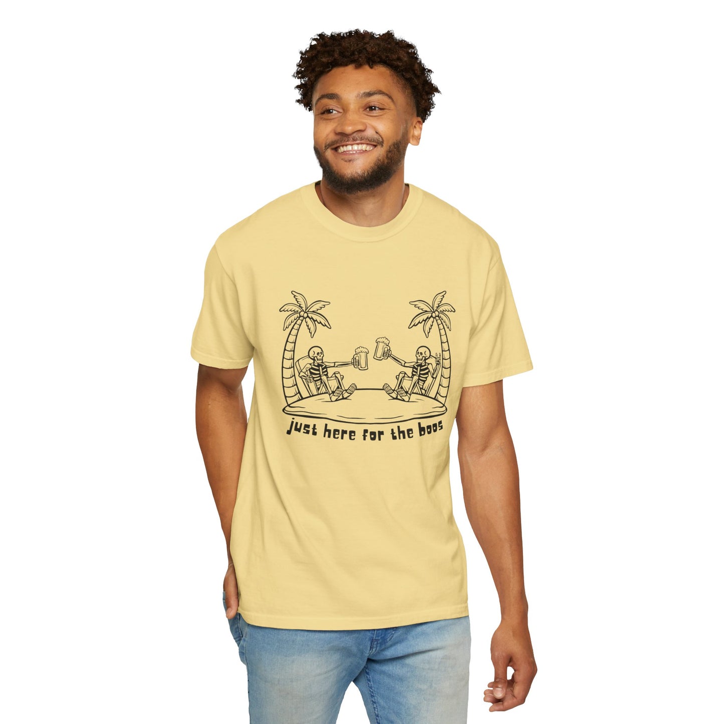 T-Shirt featuring 'Just Here for the Booze' Design for Fun-loving Spirits, Partywear, Gift for Friends, Casual Outing, Beach Vibes, [...]
