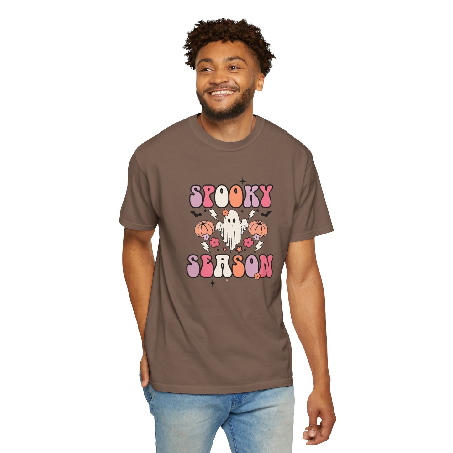 Spooky Season Unisex Garment-Dyed T-shirt, Halloween Tee, Fall Gift, Ghost Shirt, Casual Autumn Wear, Holiday Apparel