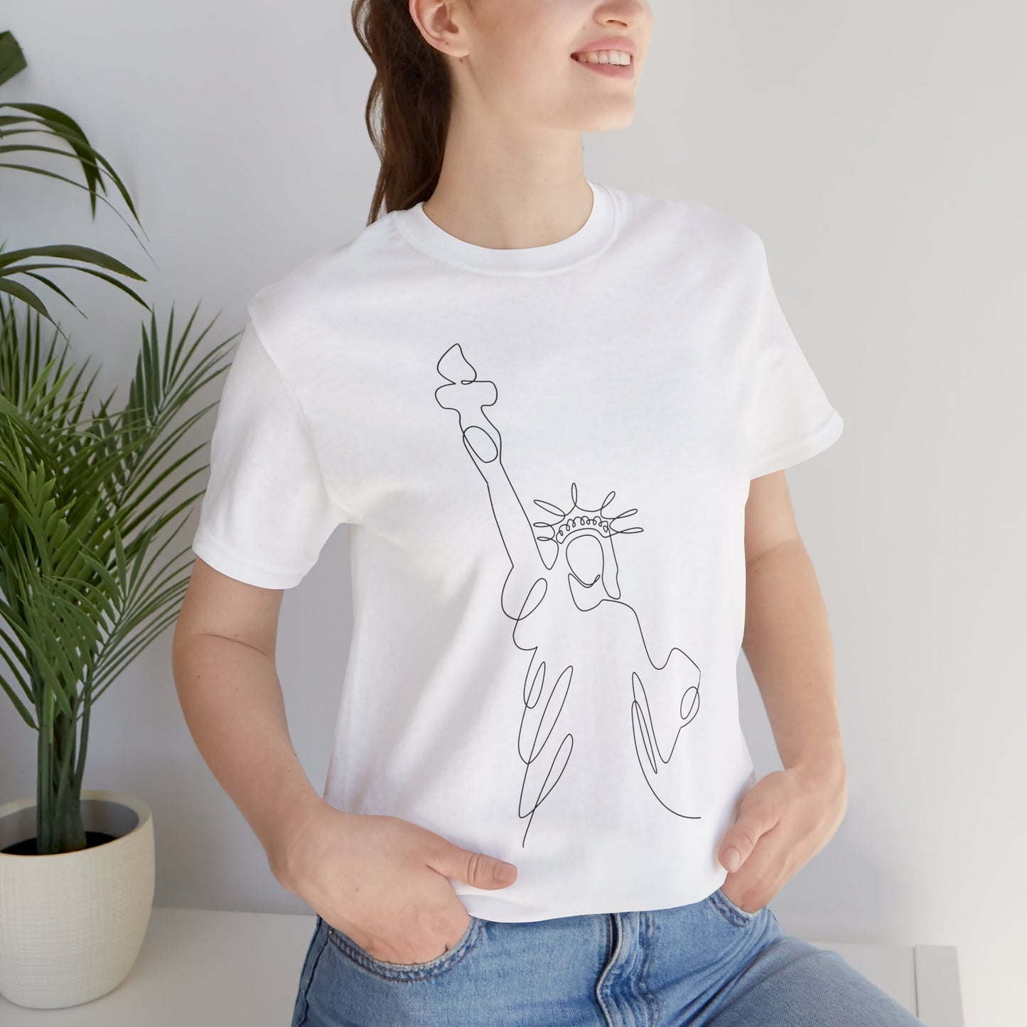 Statue of Liberty Line Art Unisex Jersey Tee - Minimalist Graphic T-Shirt