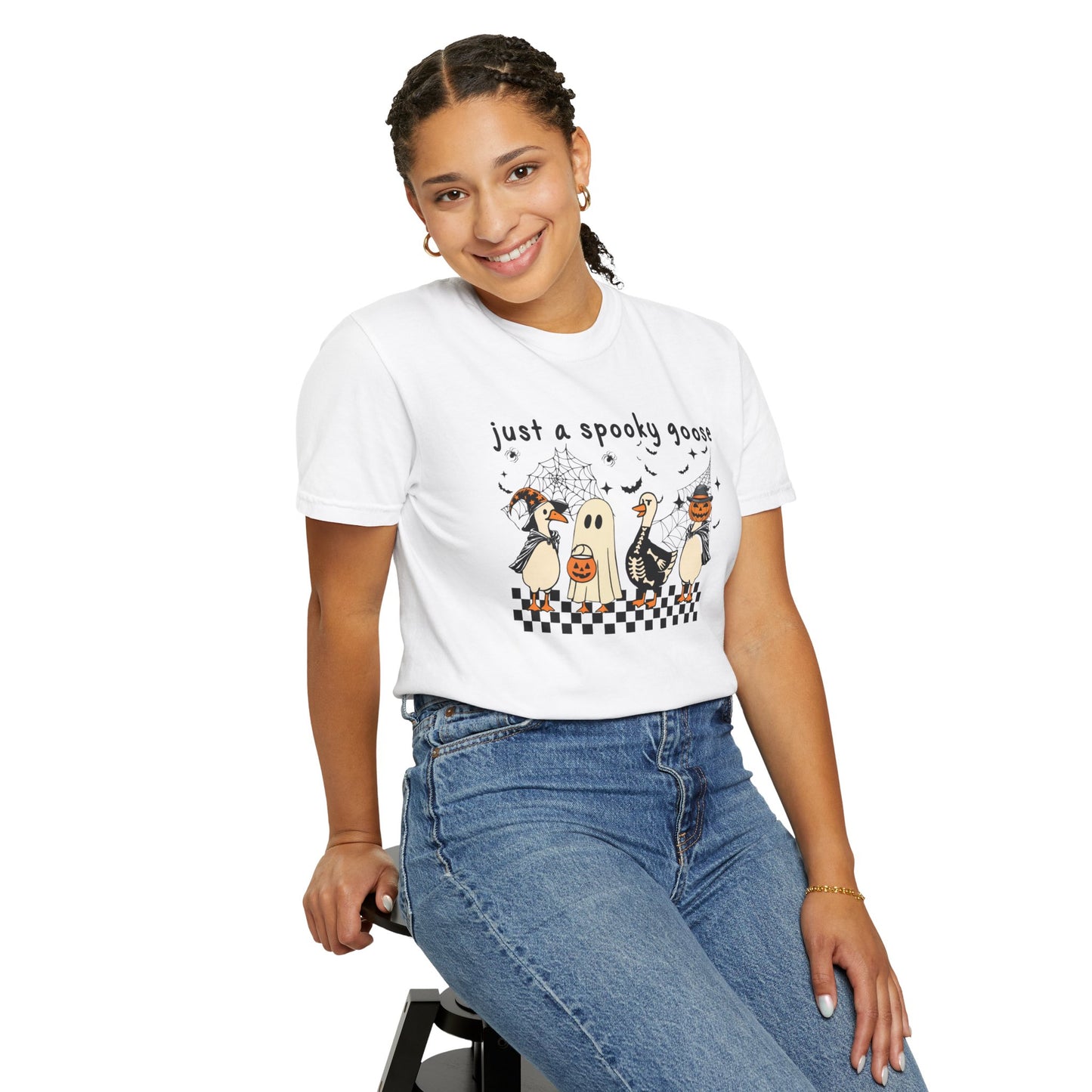 Just a Spooky Goose Halloween T-Shirt | Unisex Garment-Dyed Tee, Thanksgiving, Fall Fashion, Cute Halloween Gift, Seasonal Apparel