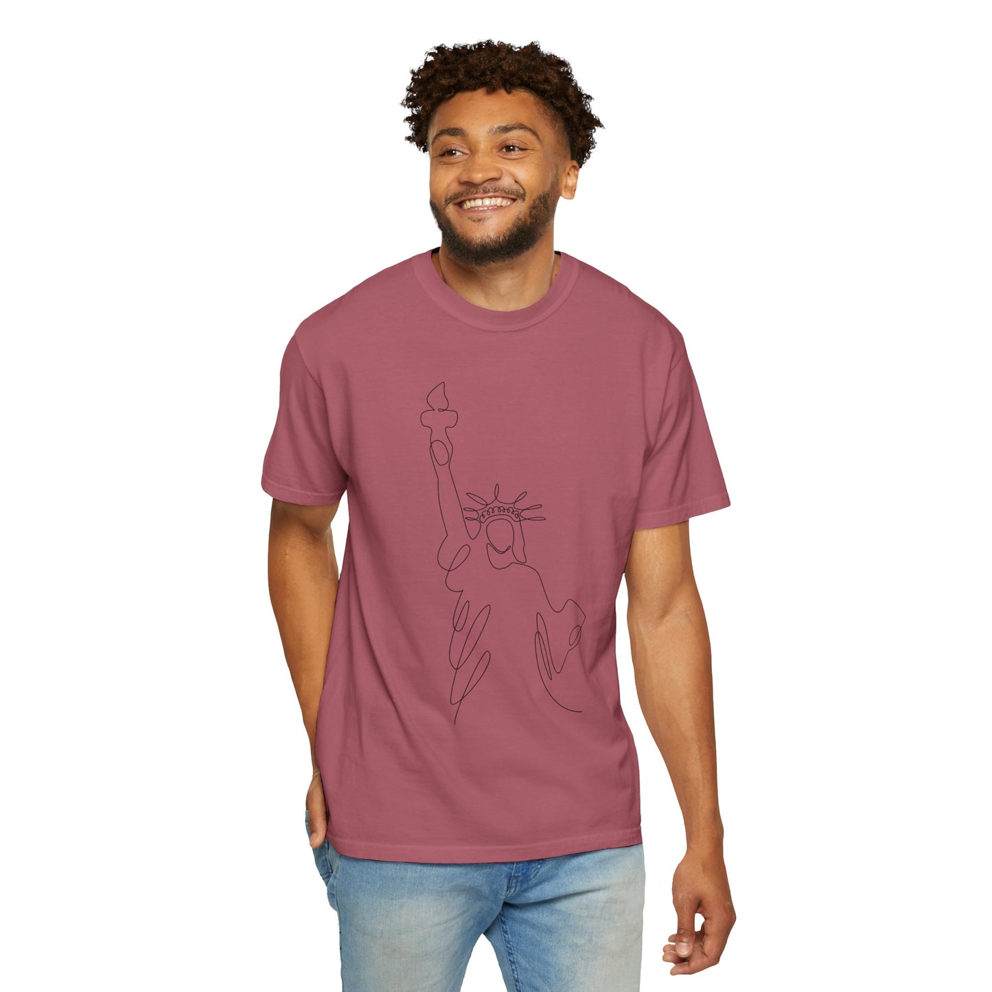Statue of Liberty Line Art Unisex Jersey Tee - Minimalist Graphic T-Shirt
