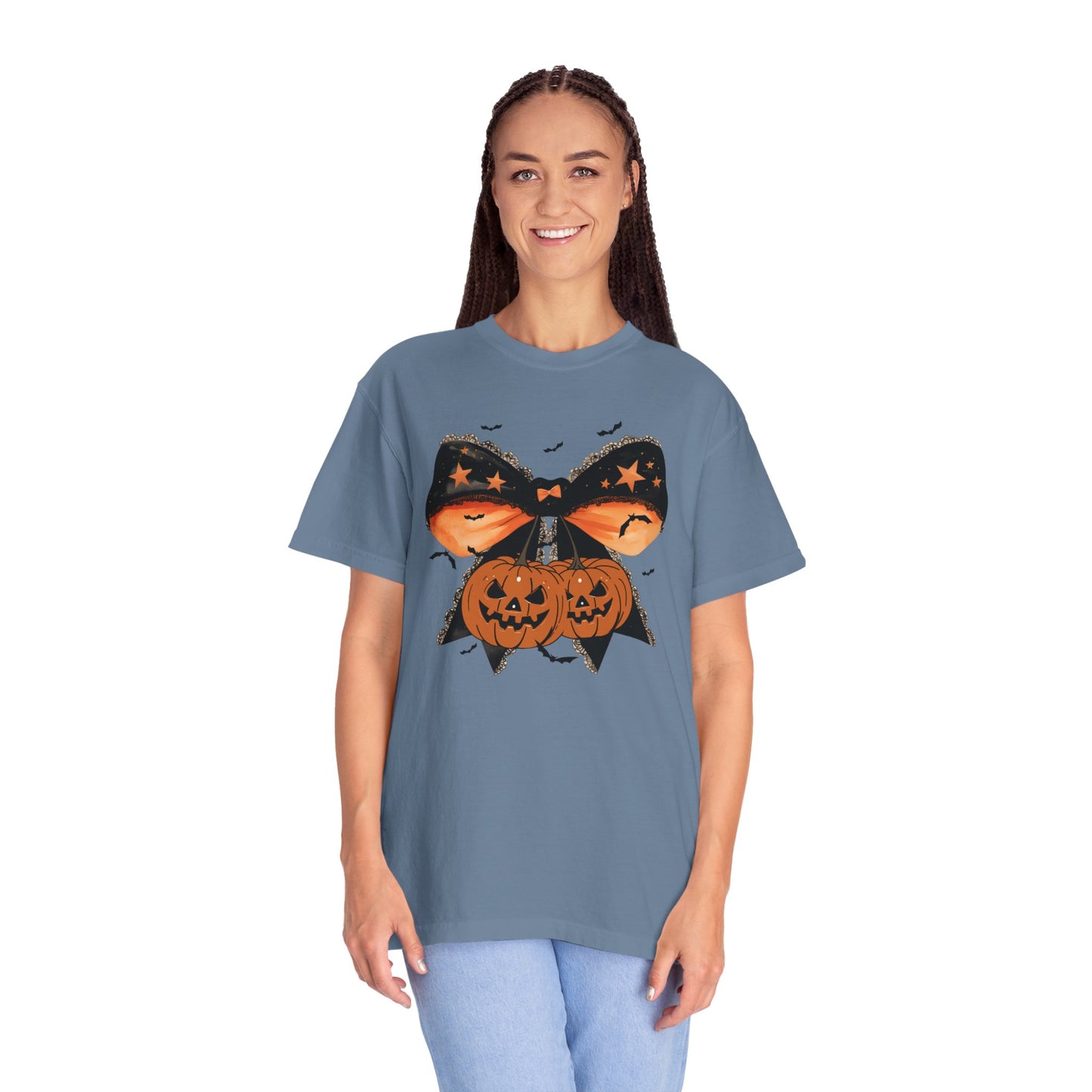 Halloween Graphic T-shirt, Spooky Unisex Shirt, Pumpkin Bow Vibe T-shirt, Casual Fall Tee, Gift for Halloween Lovers