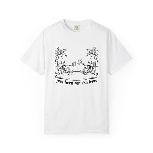 T-Shirt featuring 'Just Here for the Booze' Design for Fun-loving Spirits, Partywear, Gift for Friends, Casual Outing, Beach Vibes, [...]
