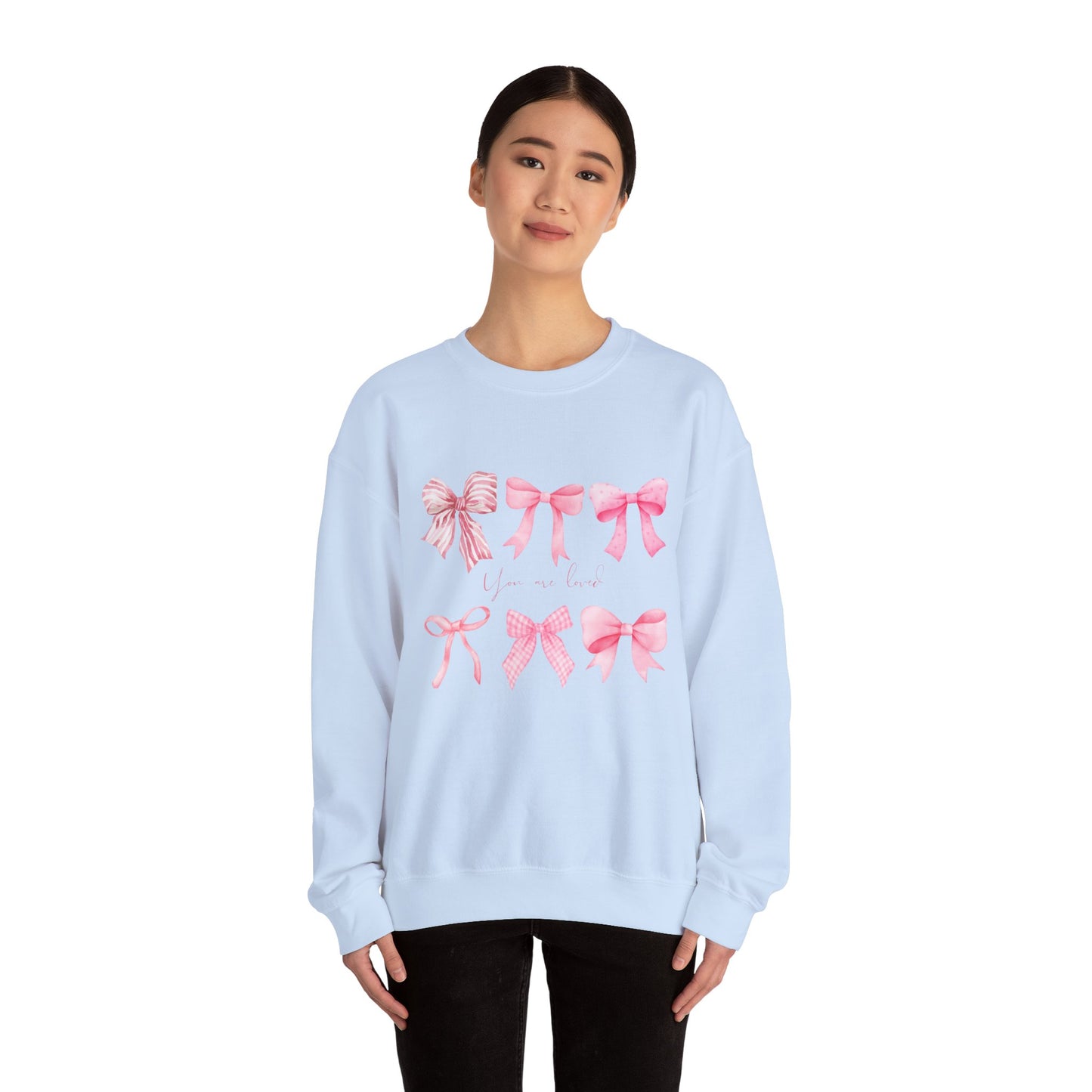 You are Loved Pink Bow Crewneck Sweatshirt - Women's Cozy Fashion