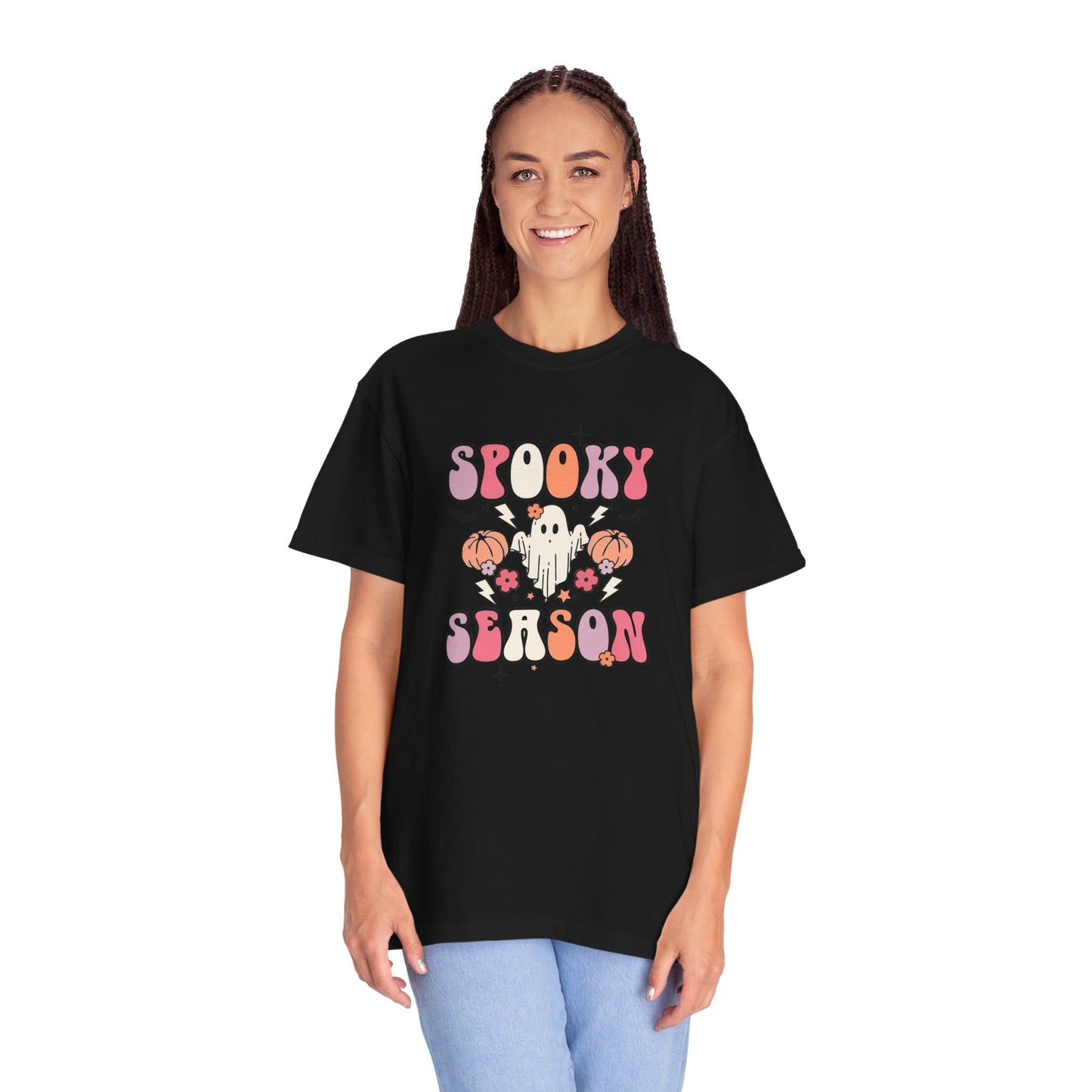 Spooky Season Unisex Garment-Dyed T-shirt, Halloween Tee, Fall Gift, Ghost Shirt, Casual Autumn Wear, Holiday Apparel