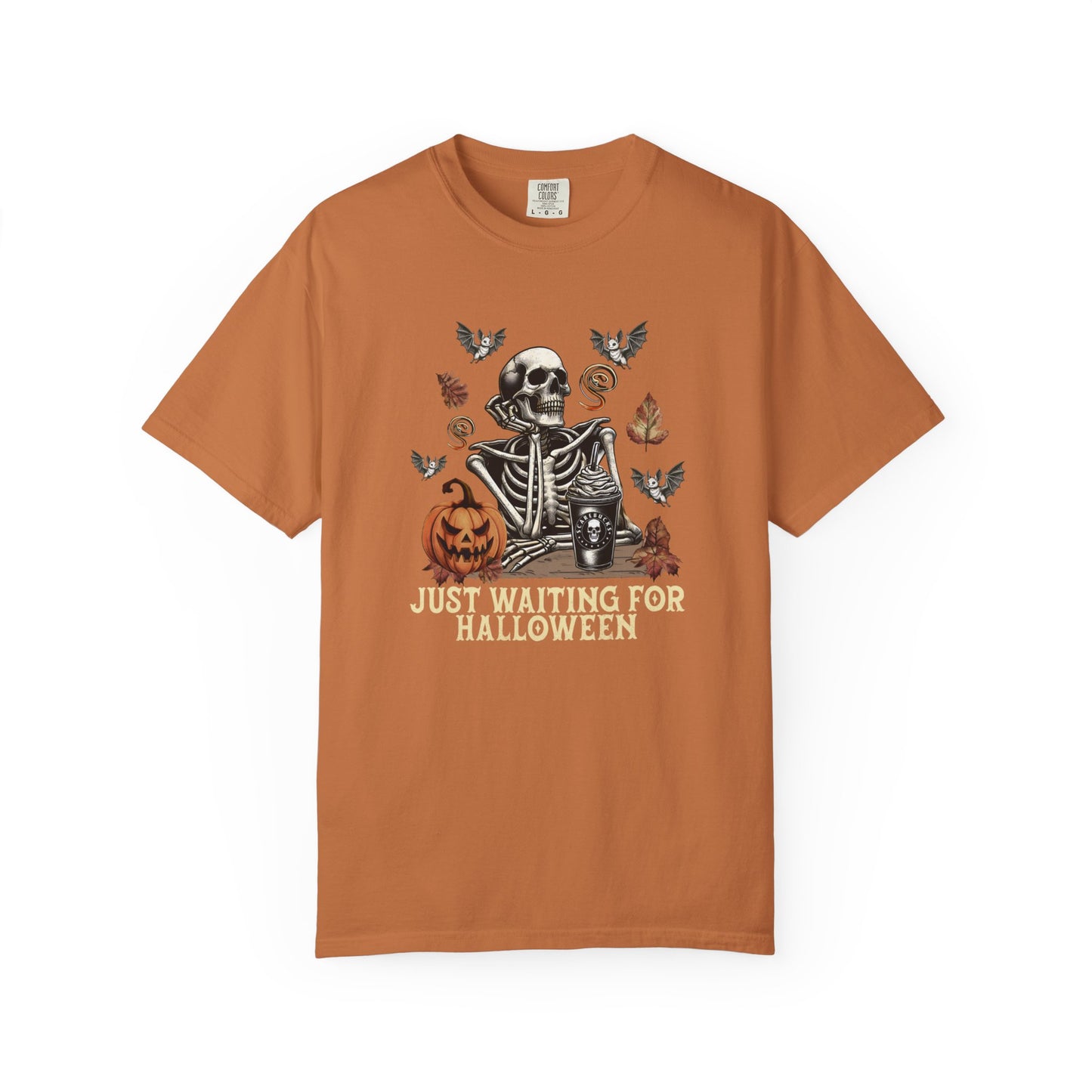 Halloween Skeleton Graphic Tee | Just Waiting for Halloween | Unisex Spooky T-shirt, Fall Fashion, Halloween Costume, Festive Apparel