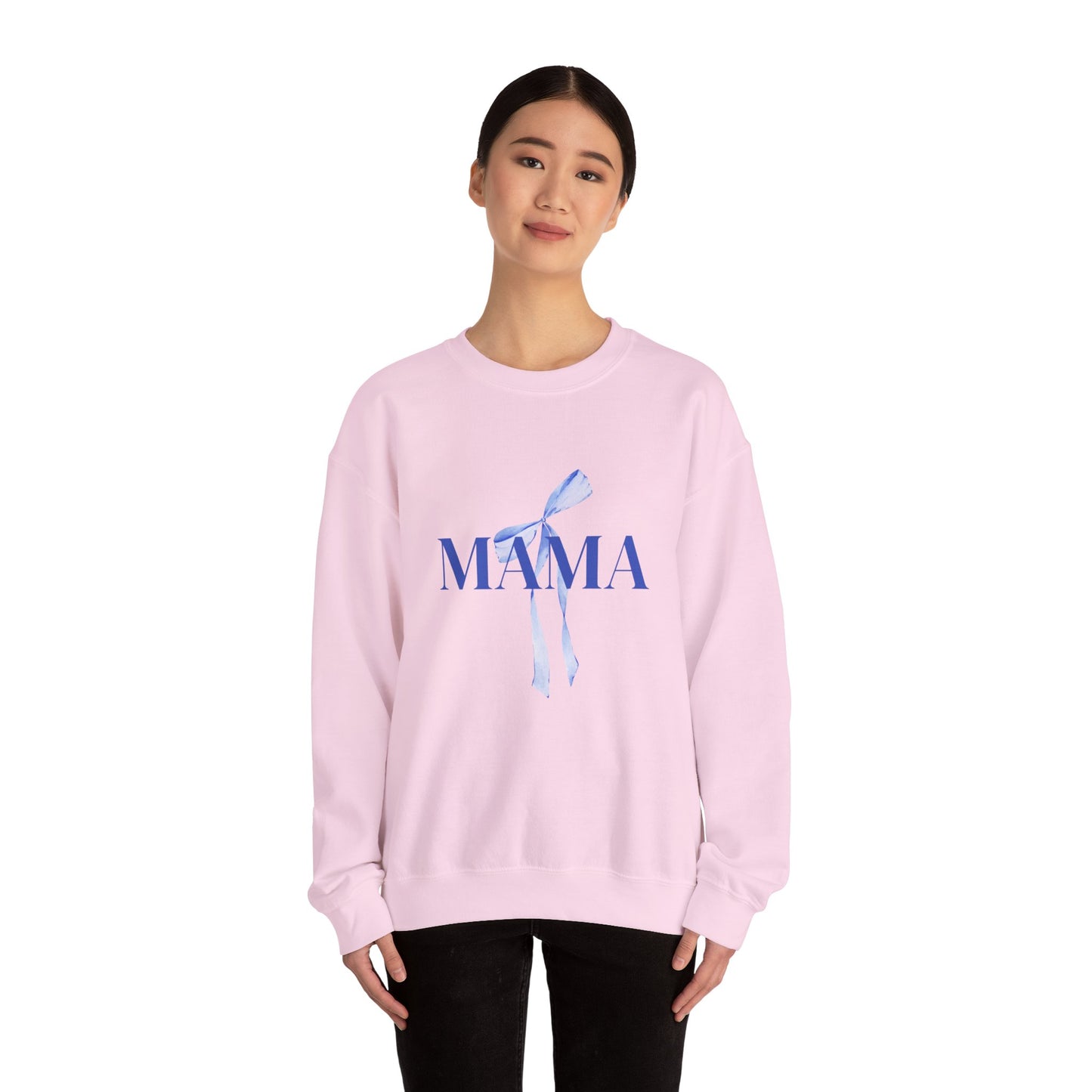 Mama Blue Bow Sweatshirt - Stylish Unisex Heavy Blend™ Crewneck for Moms