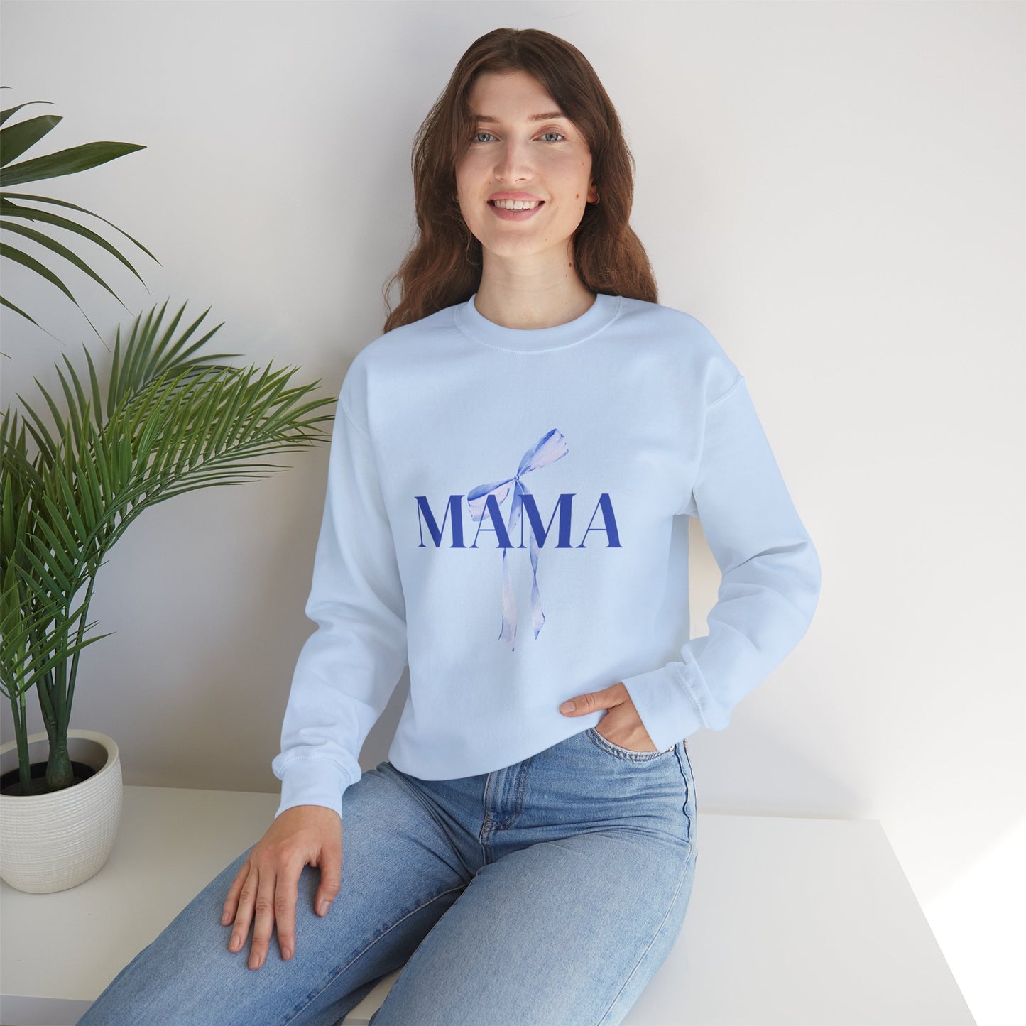 Mama Blue Bow Sweatshirt - Stylish Unisex Heavy Blend™ Crewneck for Moms