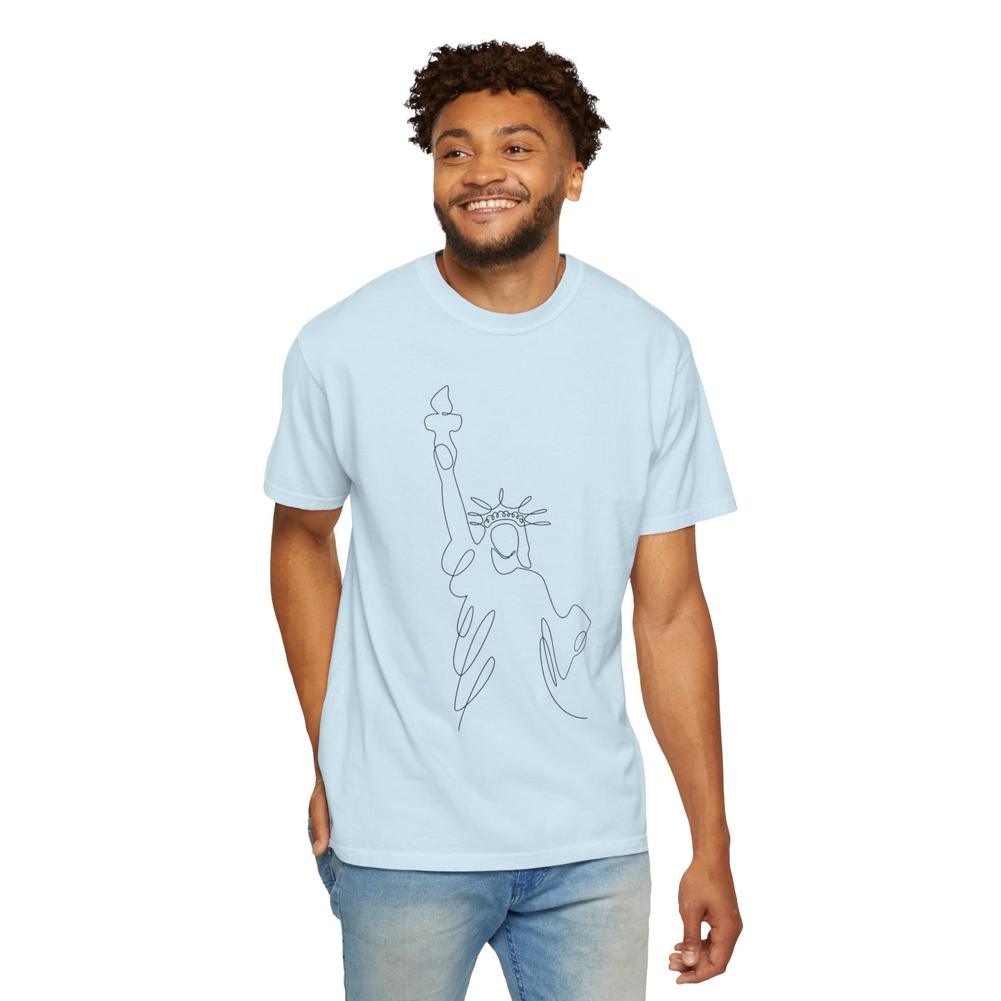 Statue of Liberty Line Art Unisex Jersey Tee - Minimalist Graphic T-Shirt