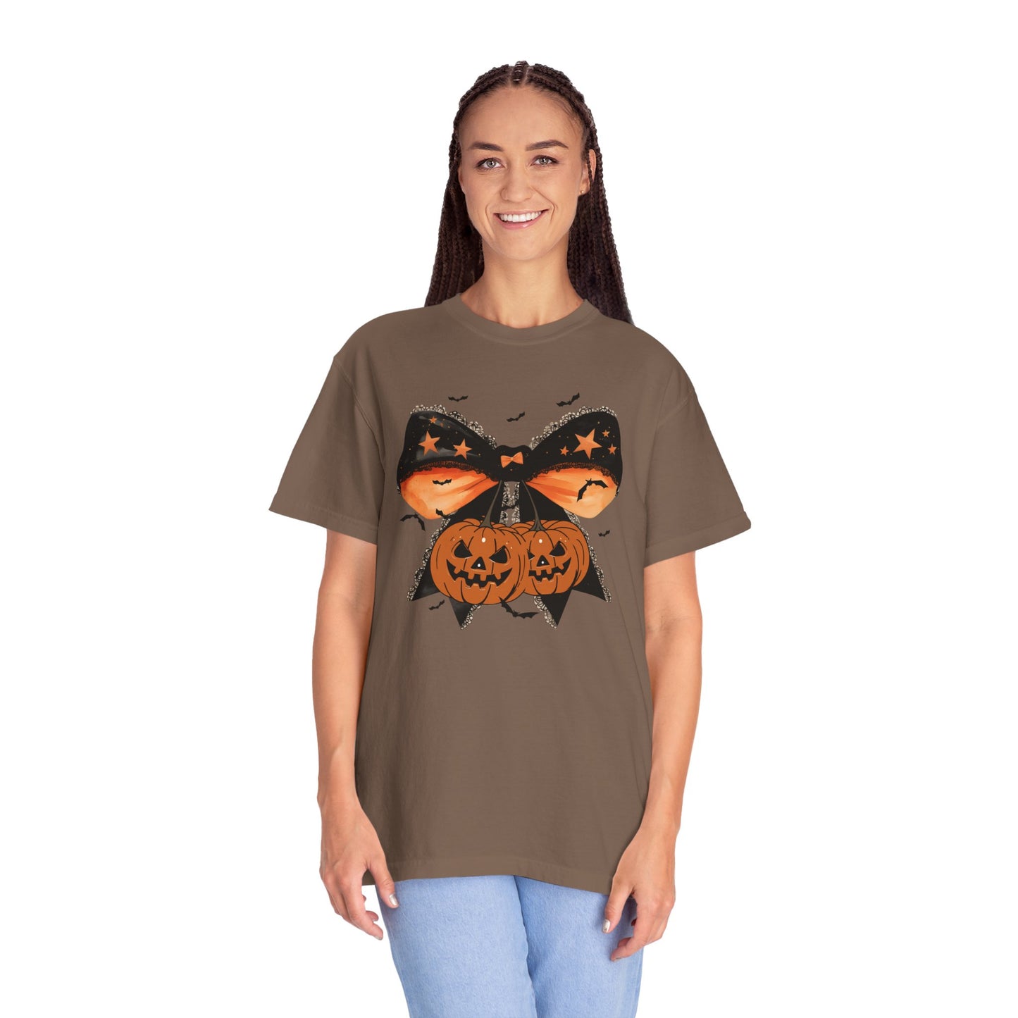 Halloween Graphic T-shirt, Spooky Unisex Shirt, Pumpkin Bow Vibe T-shirt, Casual Fall Tee, Gift for Halloween Lovers