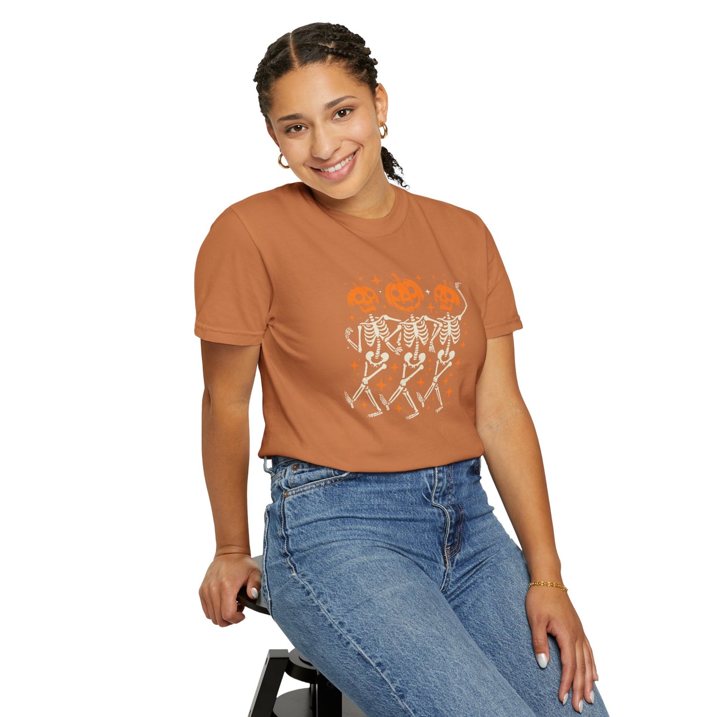 Spooky Pumpkin Skeleton Dancing Unisex T-shirt, Halloween T-shirt, Cute Fall Shirt, Pumpkin Graphic Tee, Autumn Apparel, Trick or Treat Tee