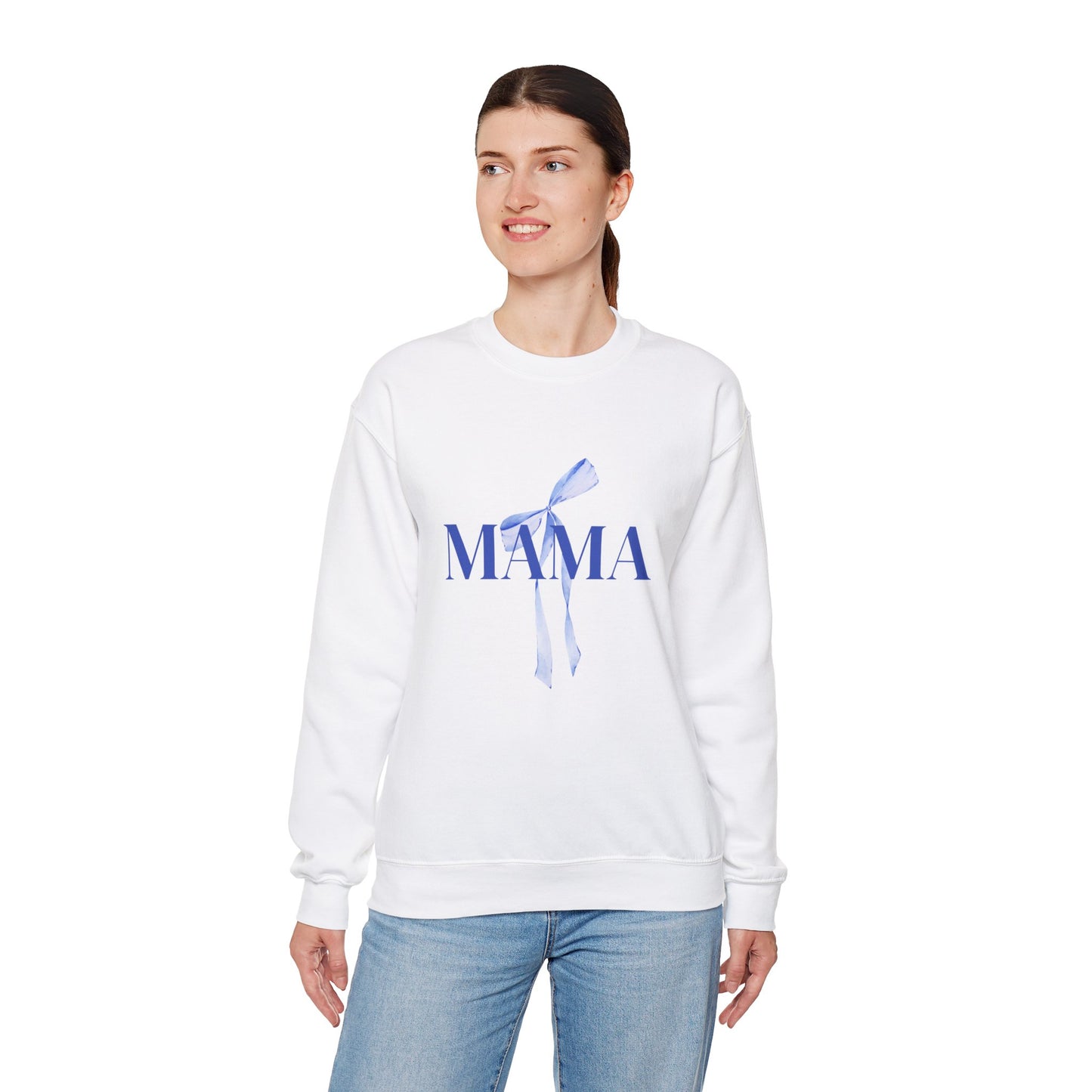 Mama Blue Bow Sweatshirt - Stylish Unisex Heavy Blend™ Crewneck for Moms