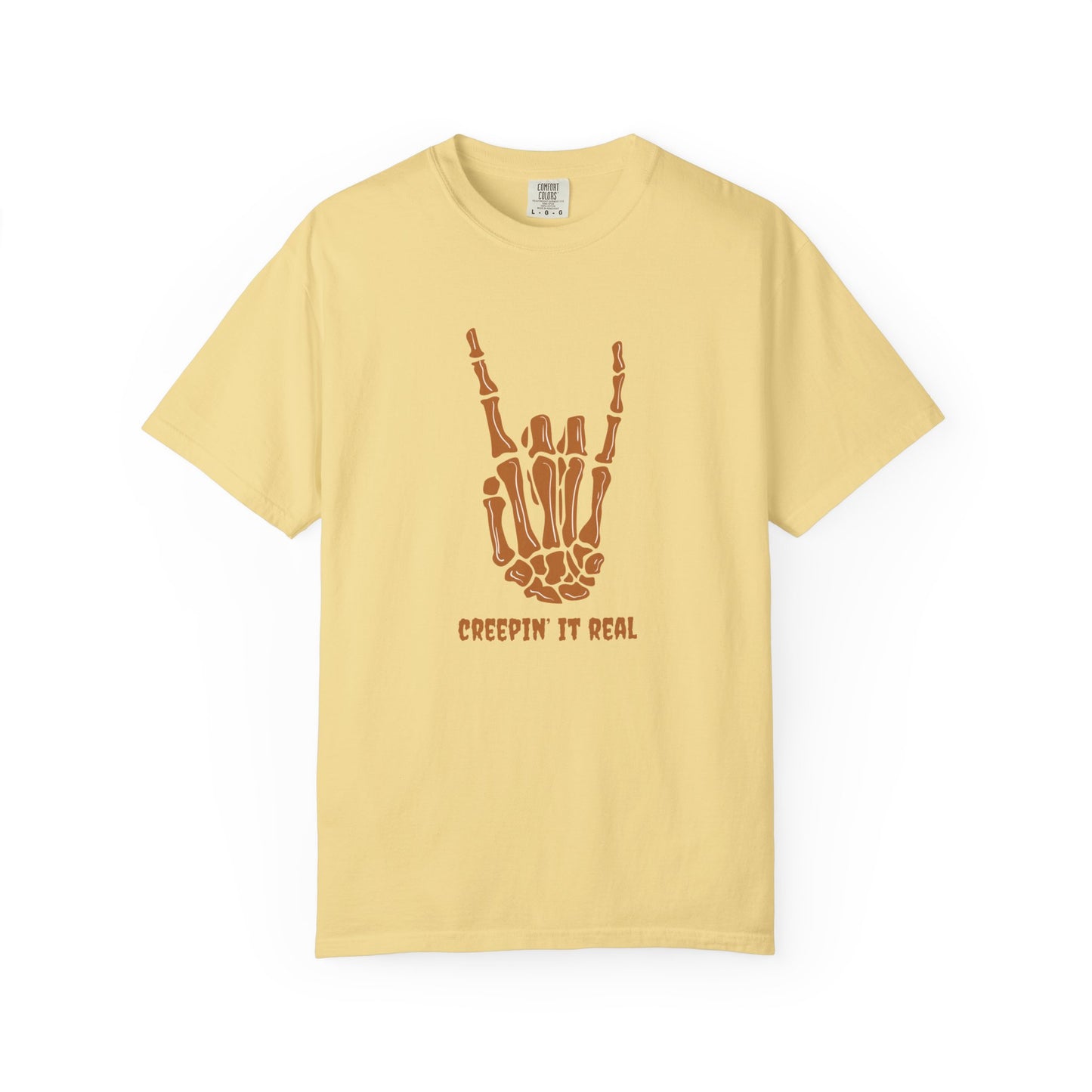 Unisex Skeleton Rock Hand T-Shirt, Creepin It Real Tee, Halloween Apparel, Festival Shirt, Music Lover Gift