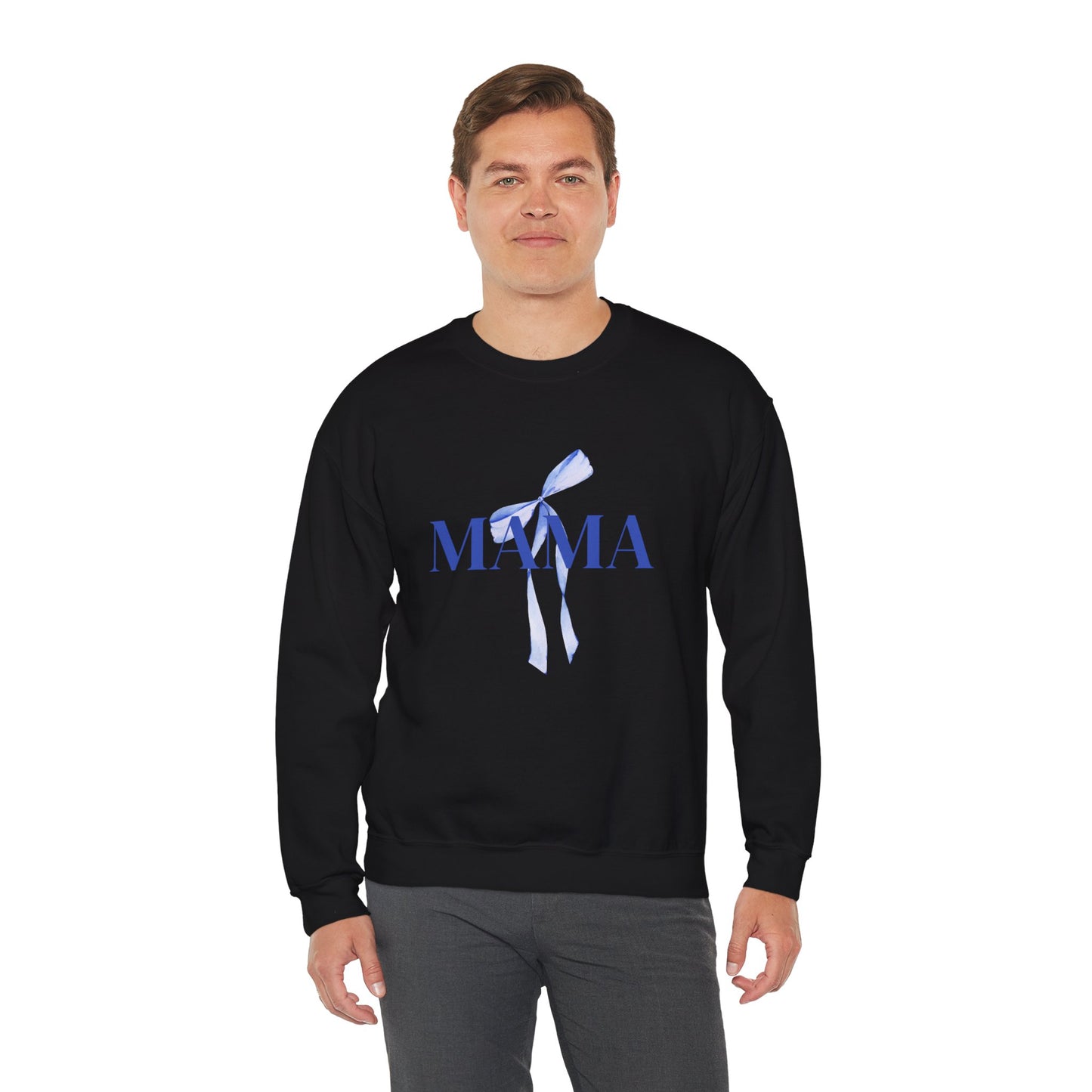 Mama Blue Bow Sweatshirt - Stylish Unisex Heavy Blend™ Crewneck for Moms