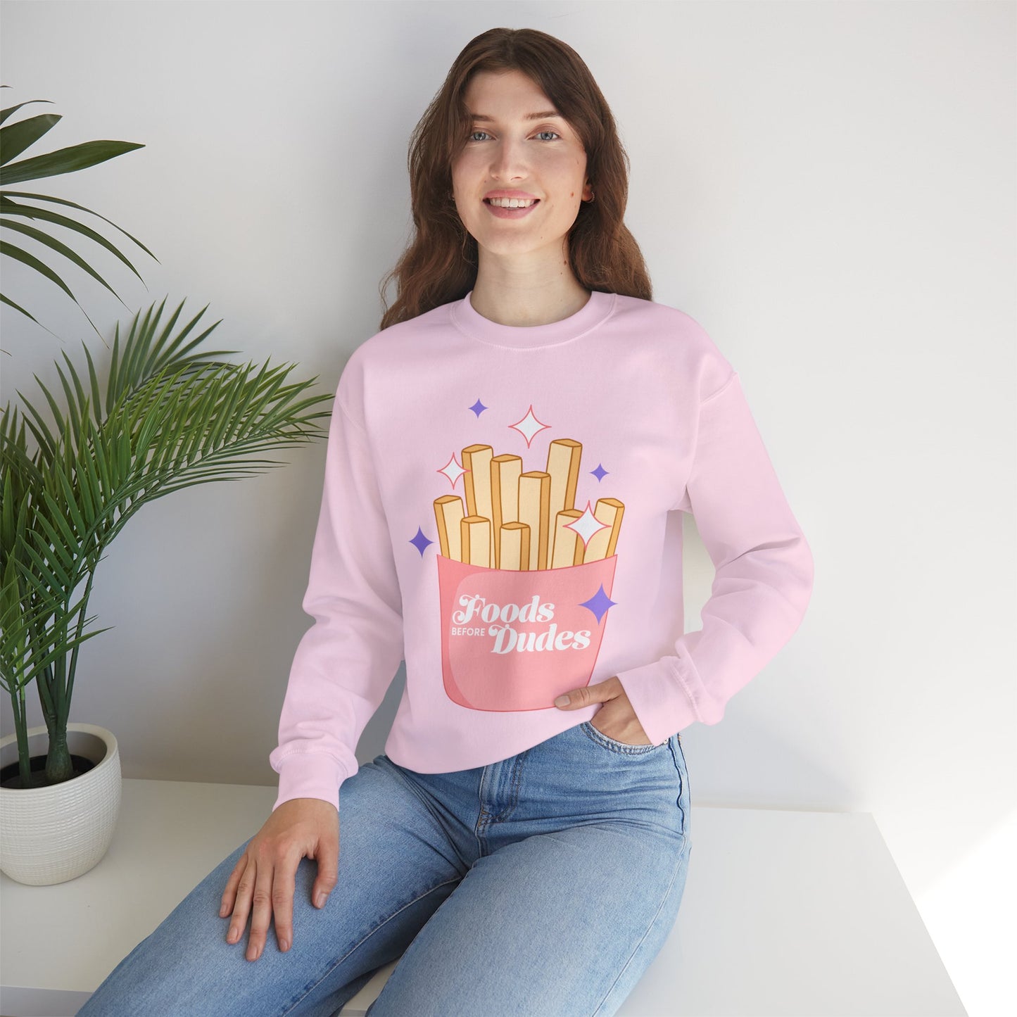 Funny Foodie Crewneck Sweatshirt - 'Foods Before Dudes'