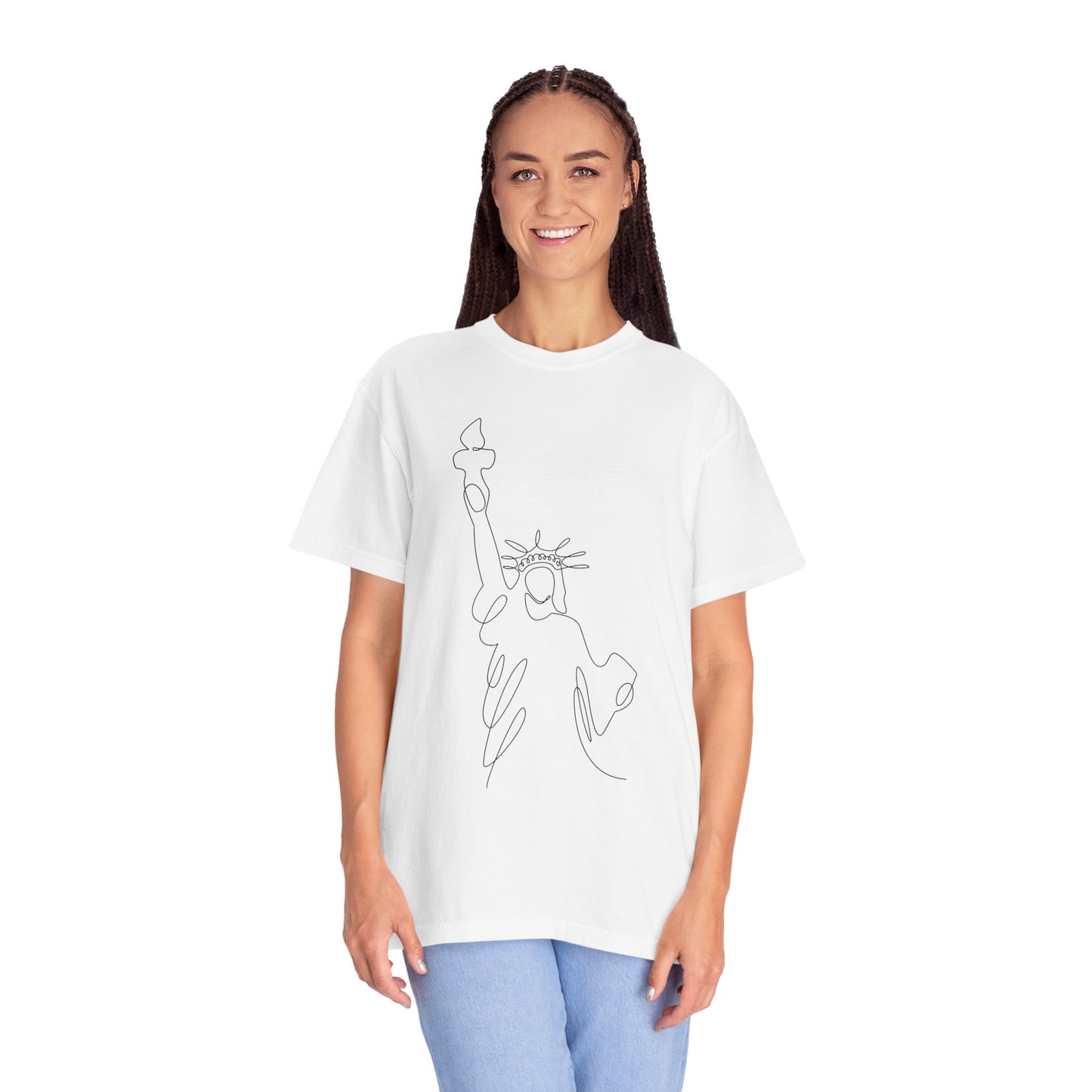 Statue of Liberty Line Art Unisex Jersey Tee - Minimalist Graphic T-Shirt