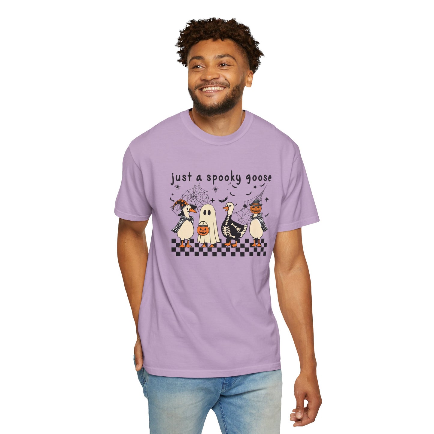 Just a Spooky Goose Halloween T-Shirt | Unisex Garment-Dyed Tee, Thanksgiving, Fall Fashion, Cute Halloween Gift, Seasonal Apparel