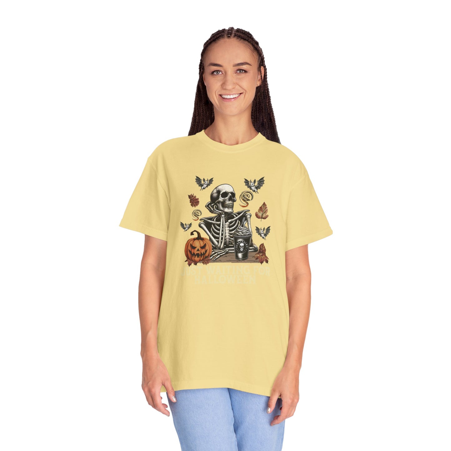 Halloween Skeleton Graphic Tee | Just Waiting for Halloween | Unisex Spooky T-shirt, Fall Fashion, Halloween Costume, Festive Apparel