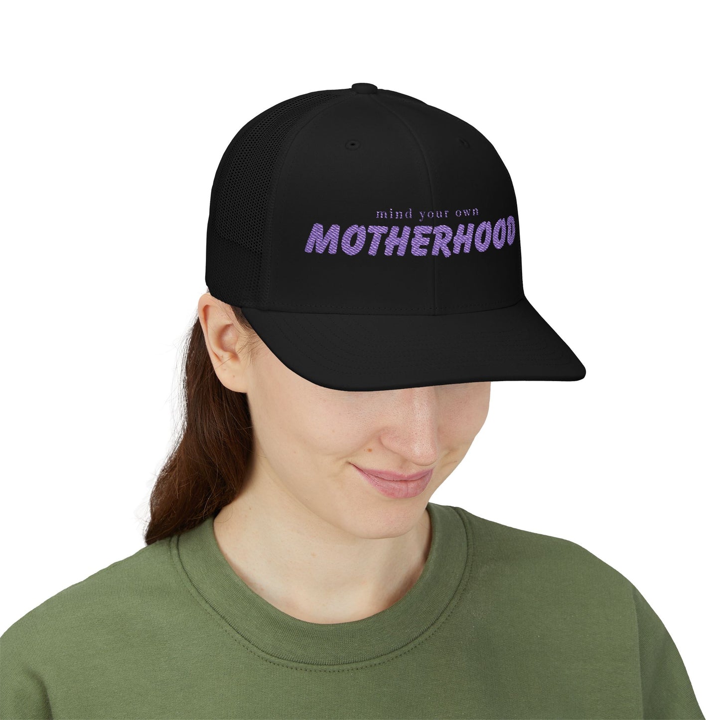Mind Your Own Motherhood Snapback Trucker Cap - Fun Gift for Moms, Adjustable Hat, Casual Style, Unique Trendy Accessories