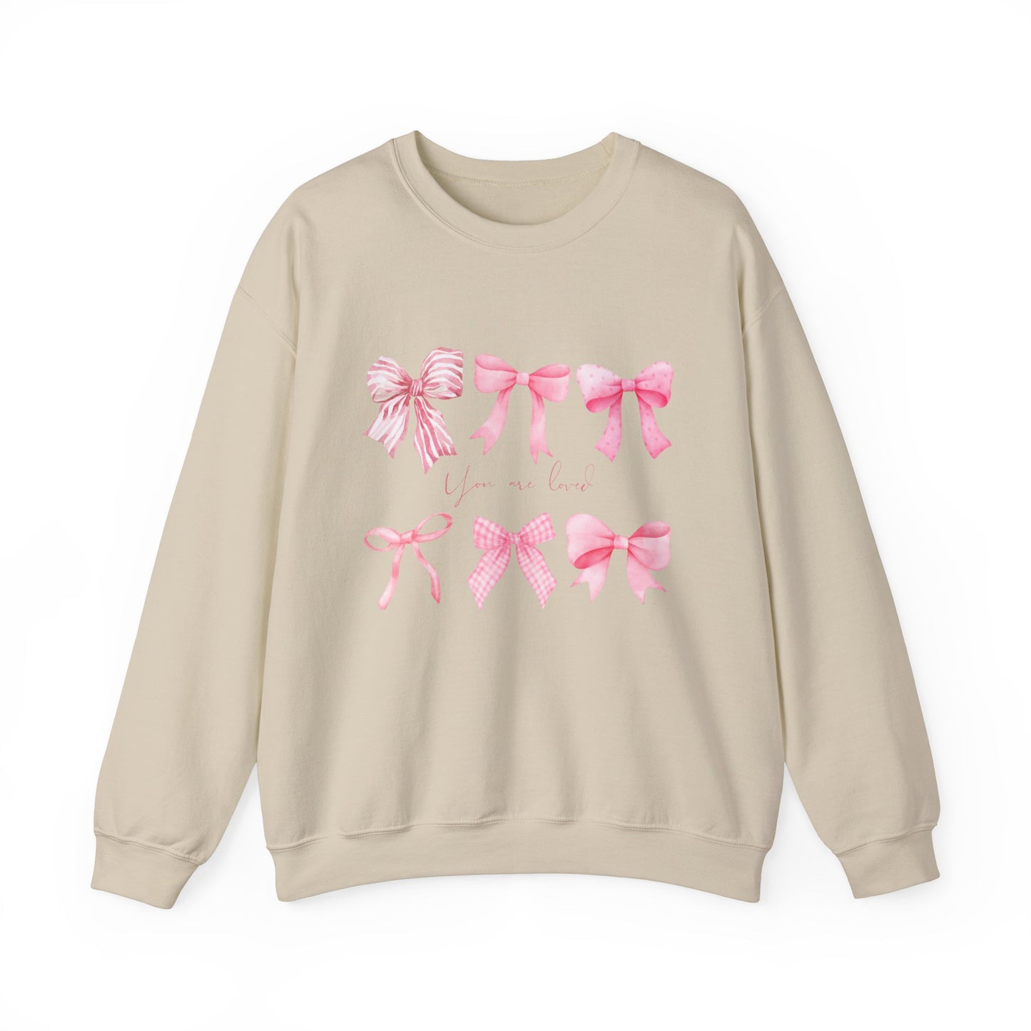 You are Loved Pink Bow Crewneck Sweatshirt - Women's Cozy Fashion