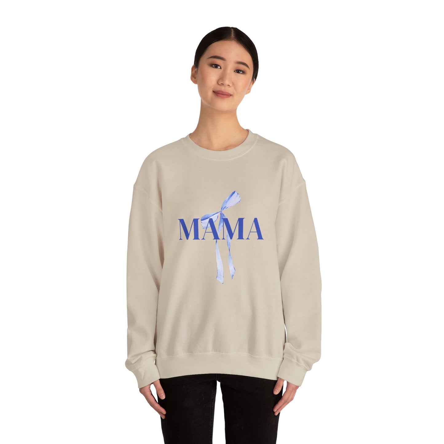 Mama Blue Bow Sweatshirt - Stylish Unisex Heavy Blend™ Crewneck for Moms