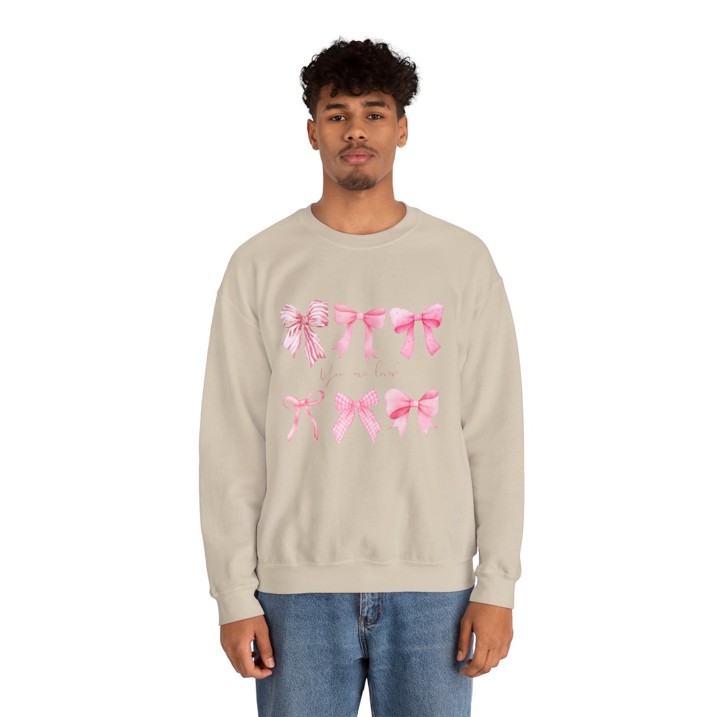 You are Loved Pink Bow Crewneck Sweatshirt - Women's Cozy Fashion