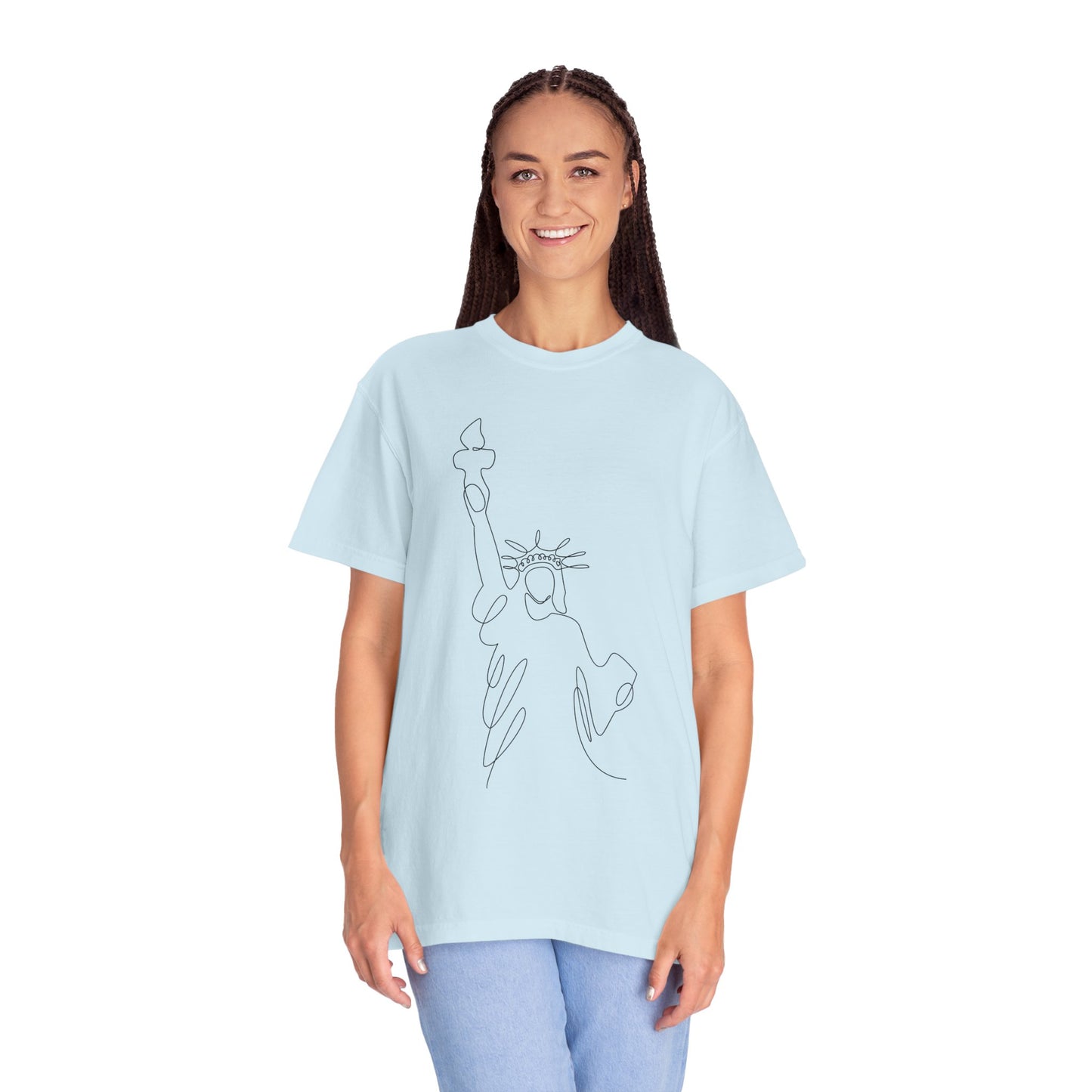 Statue of Liberty Line Art Unisex Jersey Tee - Minimalist Graphic T-Shirt