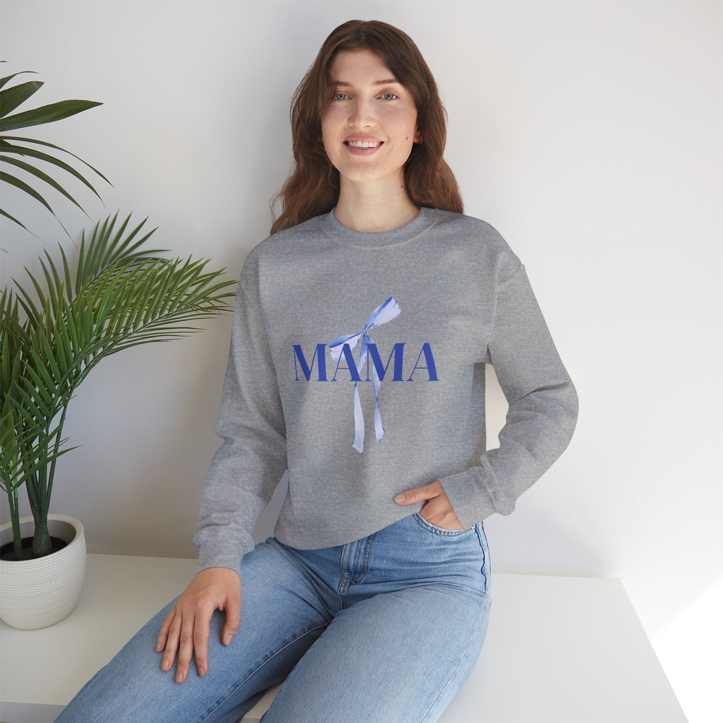 Mama Blue Bow Sweatshirt - Stylish Unisex Heavy Blend™ Crewneck for Moms