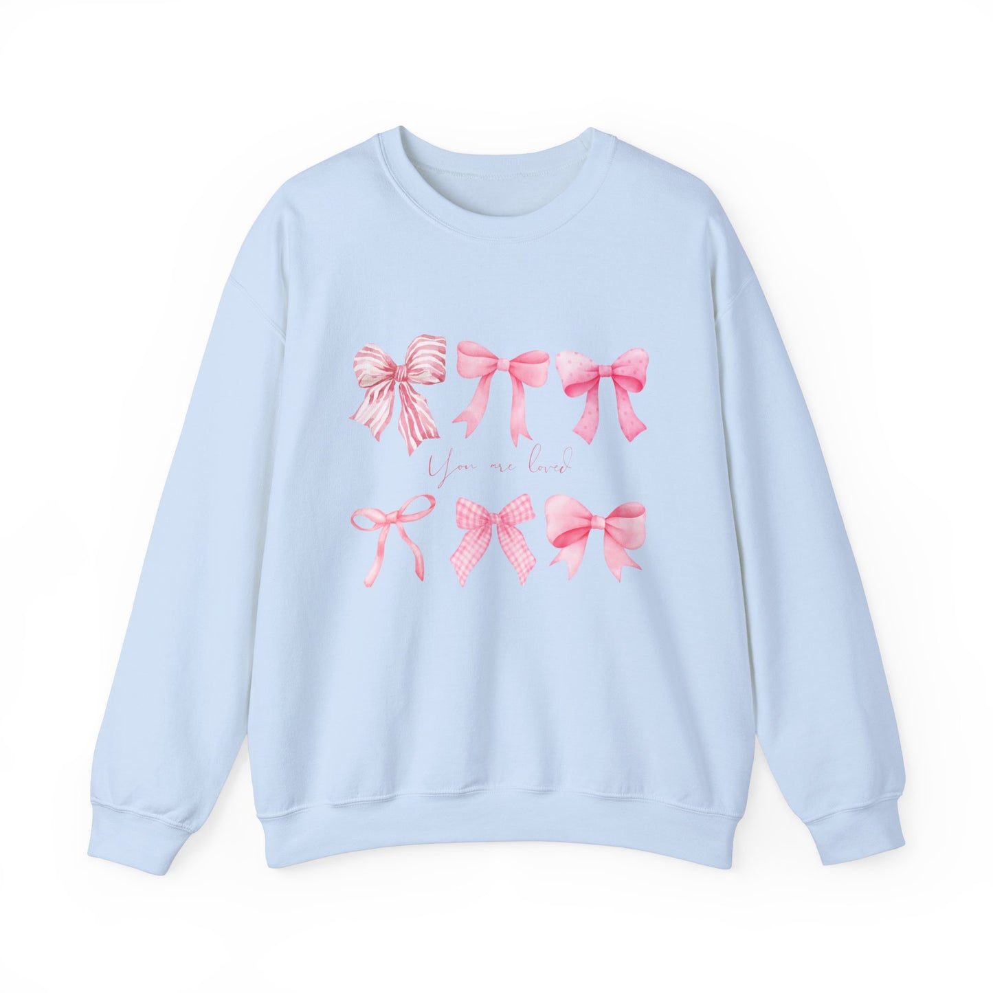 You are Loved Pink Bow Crewneck Sweatshirt - Women's Cozy Fashion