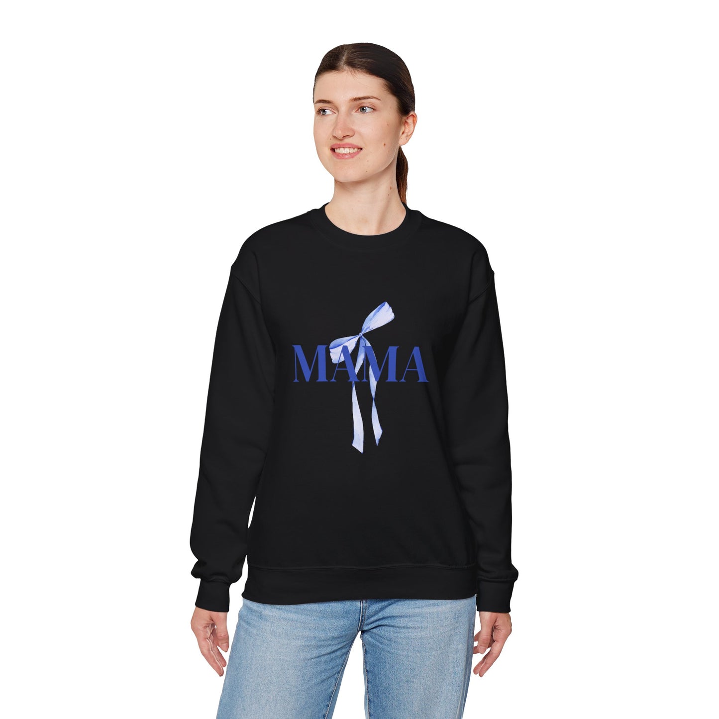 Mama Blue Bow Sweatshirt - Stylish Unisex Heavy Blend™ Crewneck for Moms