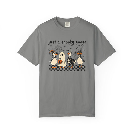 Just a Spooky Goose Halloween T-Shirt | Unisex Garment-Dyed Tee, Thanksgiving, Fall Fashion, Cute Halloween Gift, Seasonal Apparel