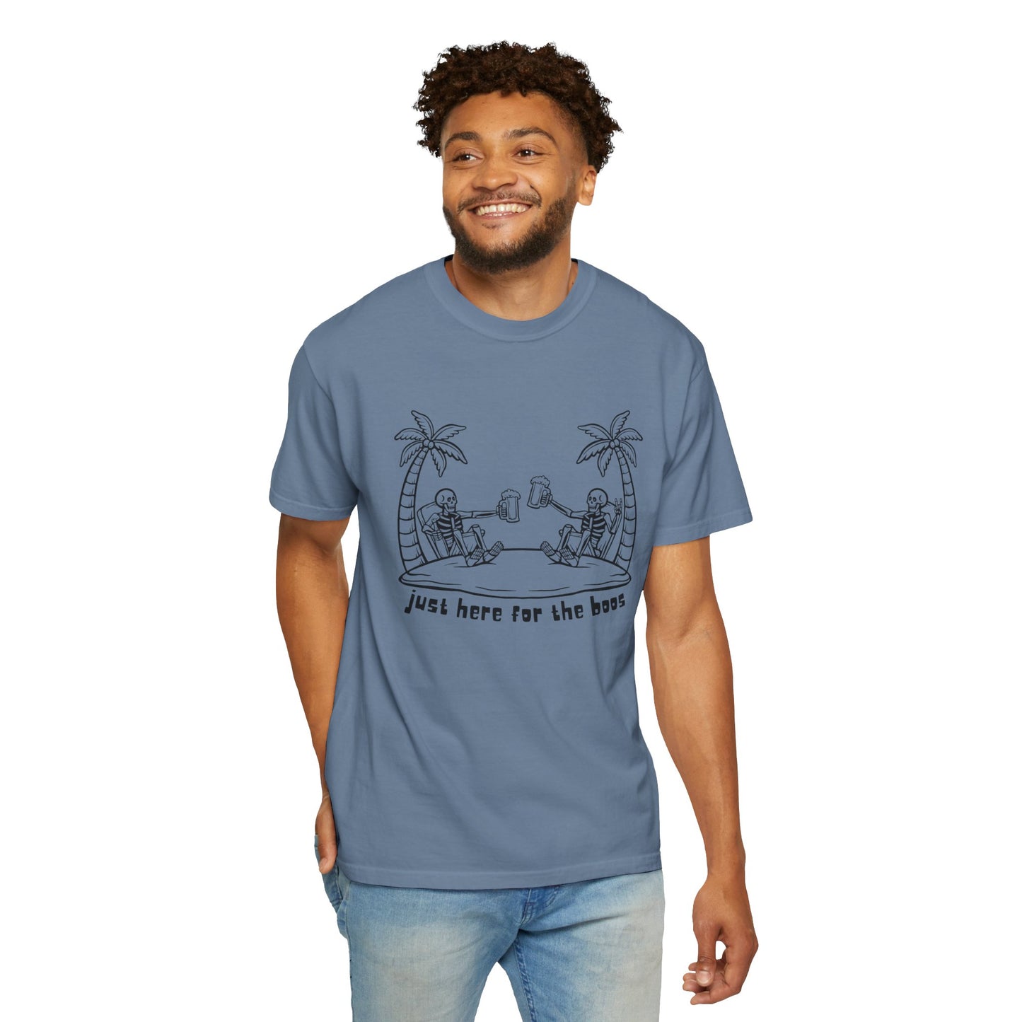 T-Shirt featuring 'Just Here for the Booze' Design for Fun-loving Spirits, Partywear, Gift for Friends, Casual Outing, Beach Vibes, [...]
