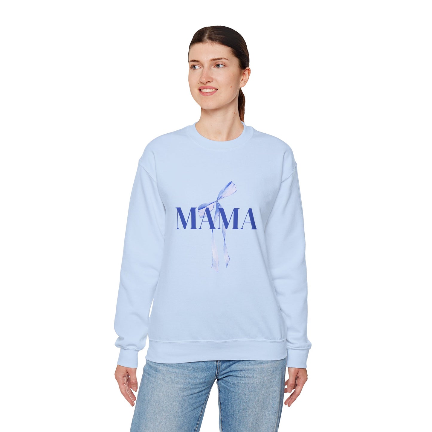 Mama Blue Bow Sweatshirt - Stylish Unisex Heavy Blend™ Crewneck for Moms