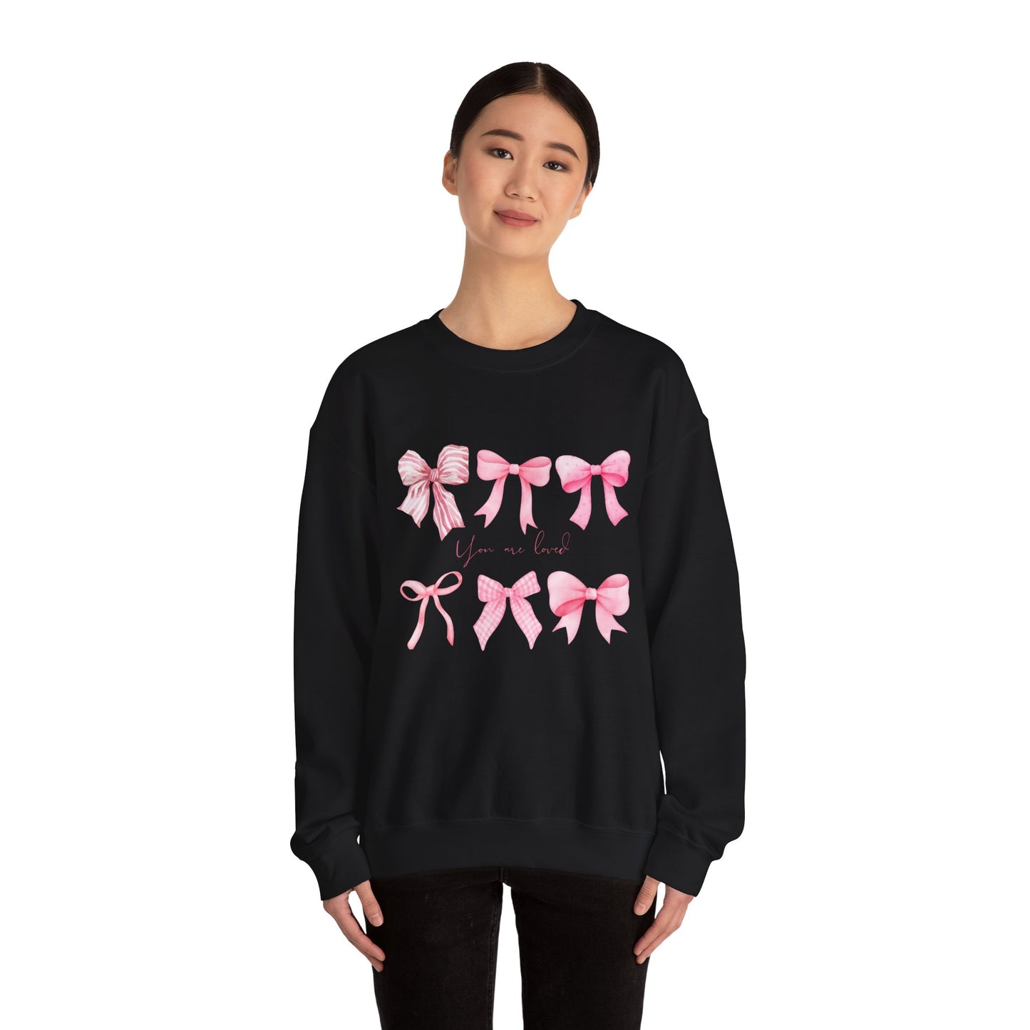 You are Loved Pink Bow Crewneck Sweatshirt - Women's Cozy Fashion