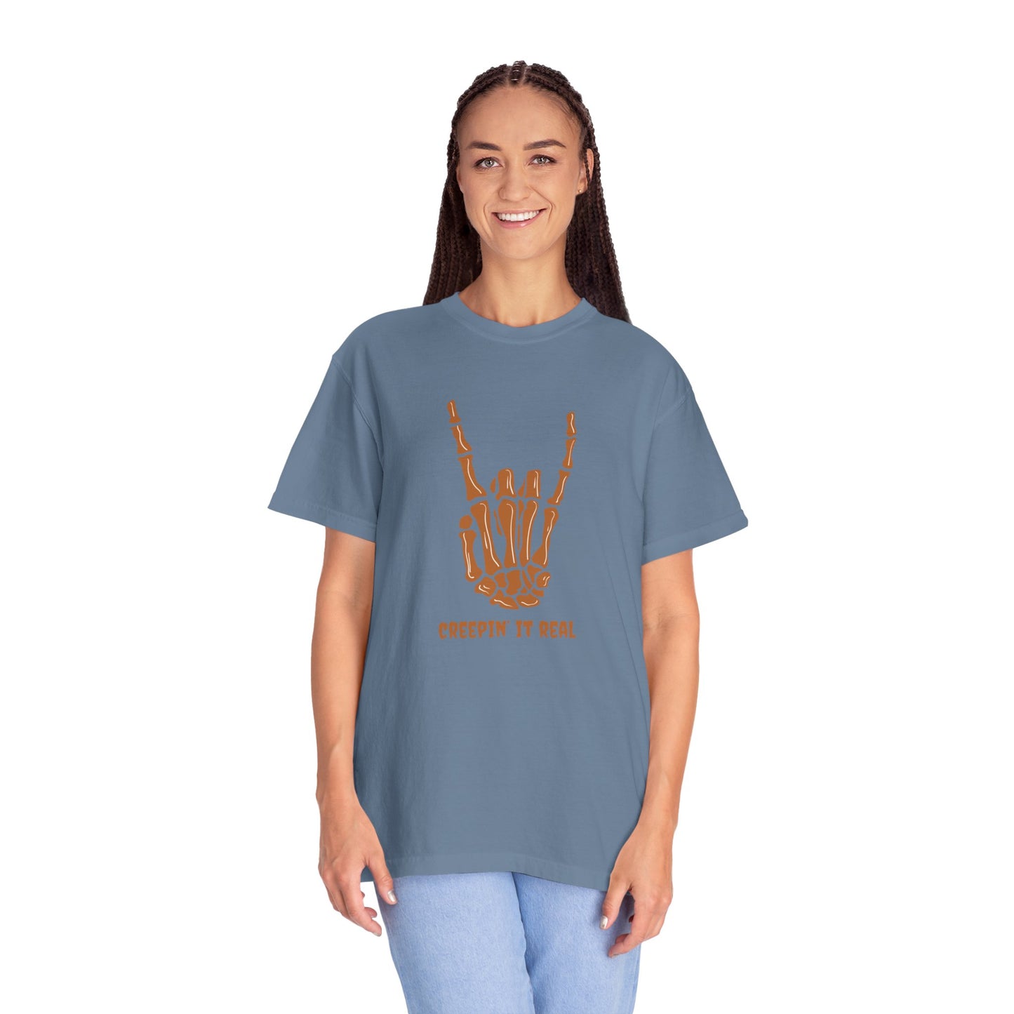 Unisex Skeleton Rock Hand T-Shirt, Creepin It Real Tee, Halloween Apparel, Festival Shirt, Music Lover Gift