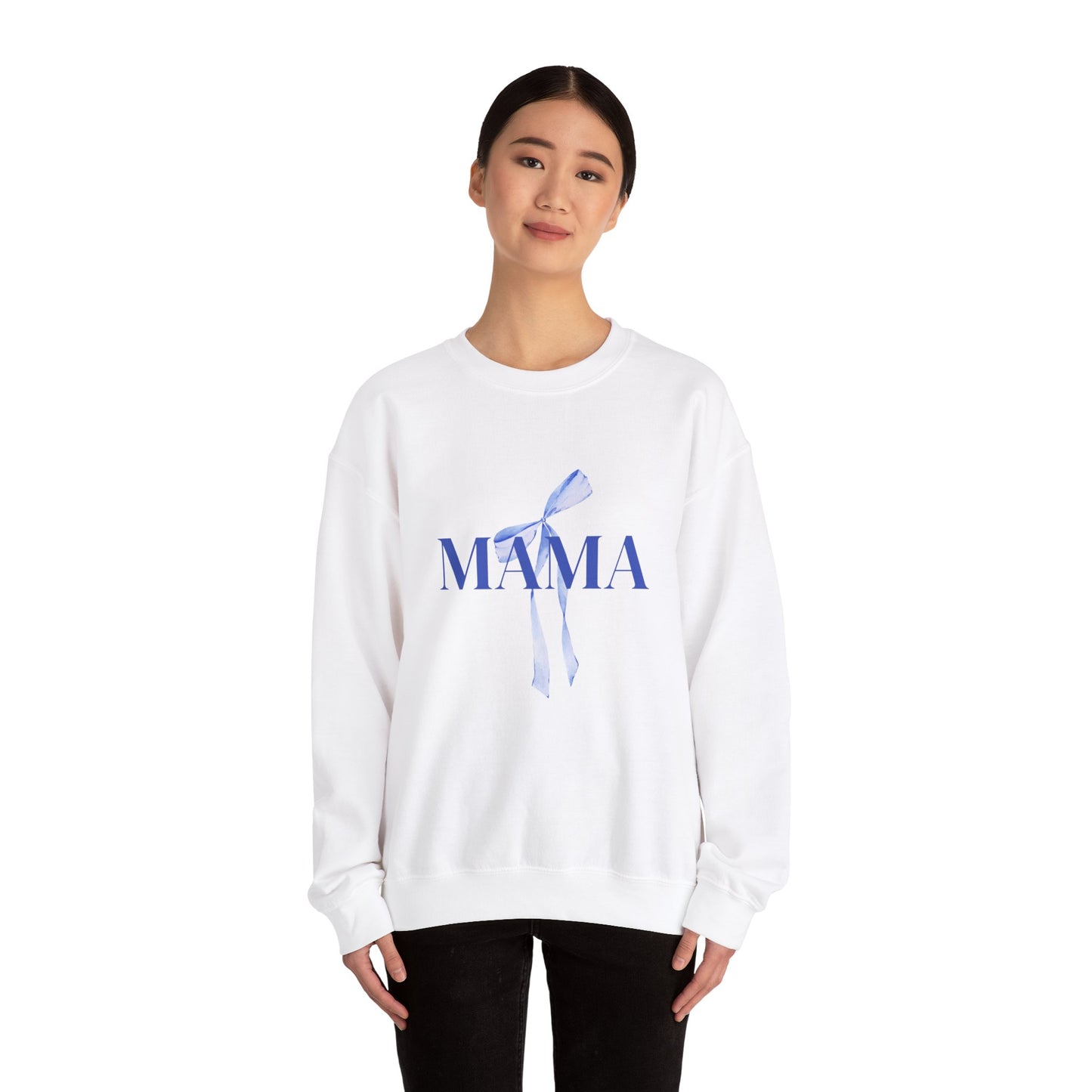 Mama Blue Bow Sweatshirt - Stylish Unisex Heavy Blend™ Crewneck for Moms