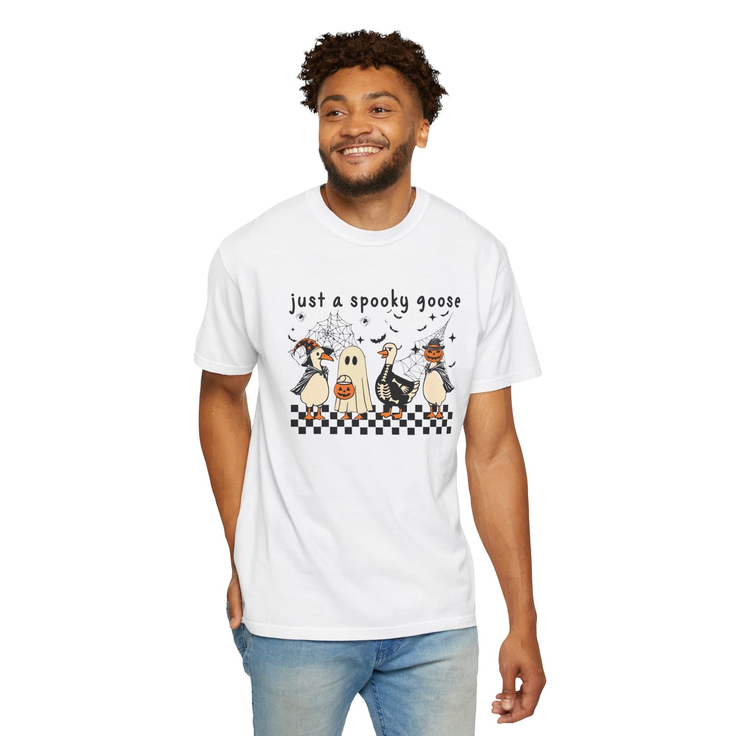Just a Spooky Goose Halloween T-Shirt | Unisex Garment-Dyed Tee, Thanksgiving, Fall Fashion, Cute Halloween Gift, Seasonal Apparel