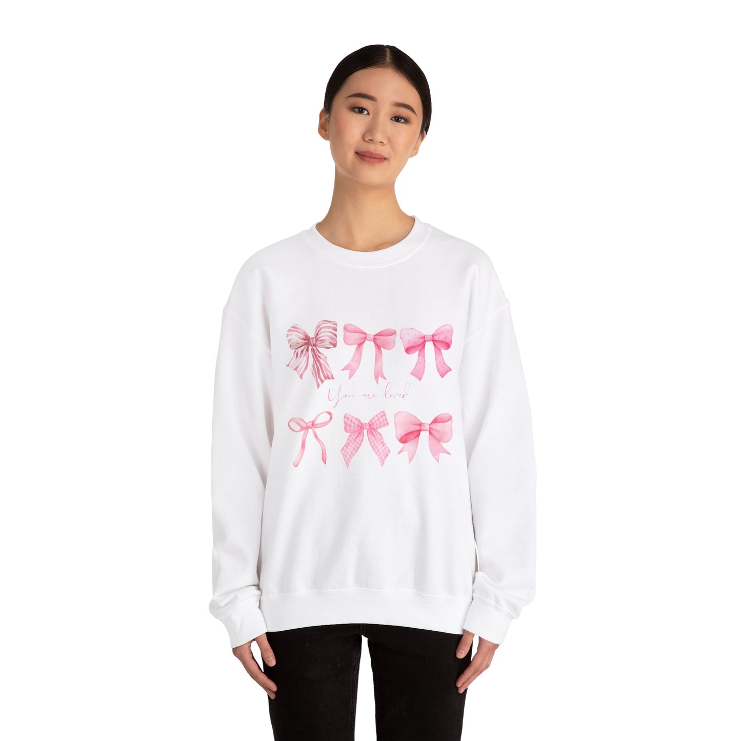 You are Loved Pink Bow Crewneck Sweatshirt - Women's Cozy Fashion