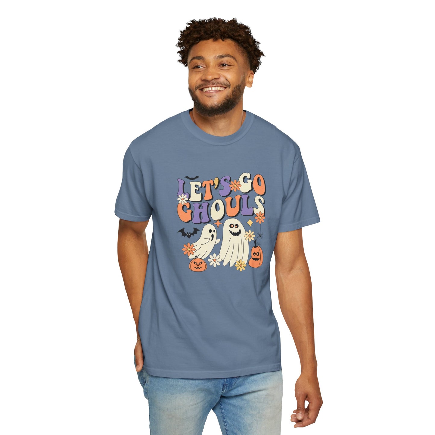 Let's Go Ghouls Halloween T-Shirt, Unisex Garment-Dyed Tee for Spooky Season, October Celebrations, Halloween Party Shirt, Ghostly Graphics