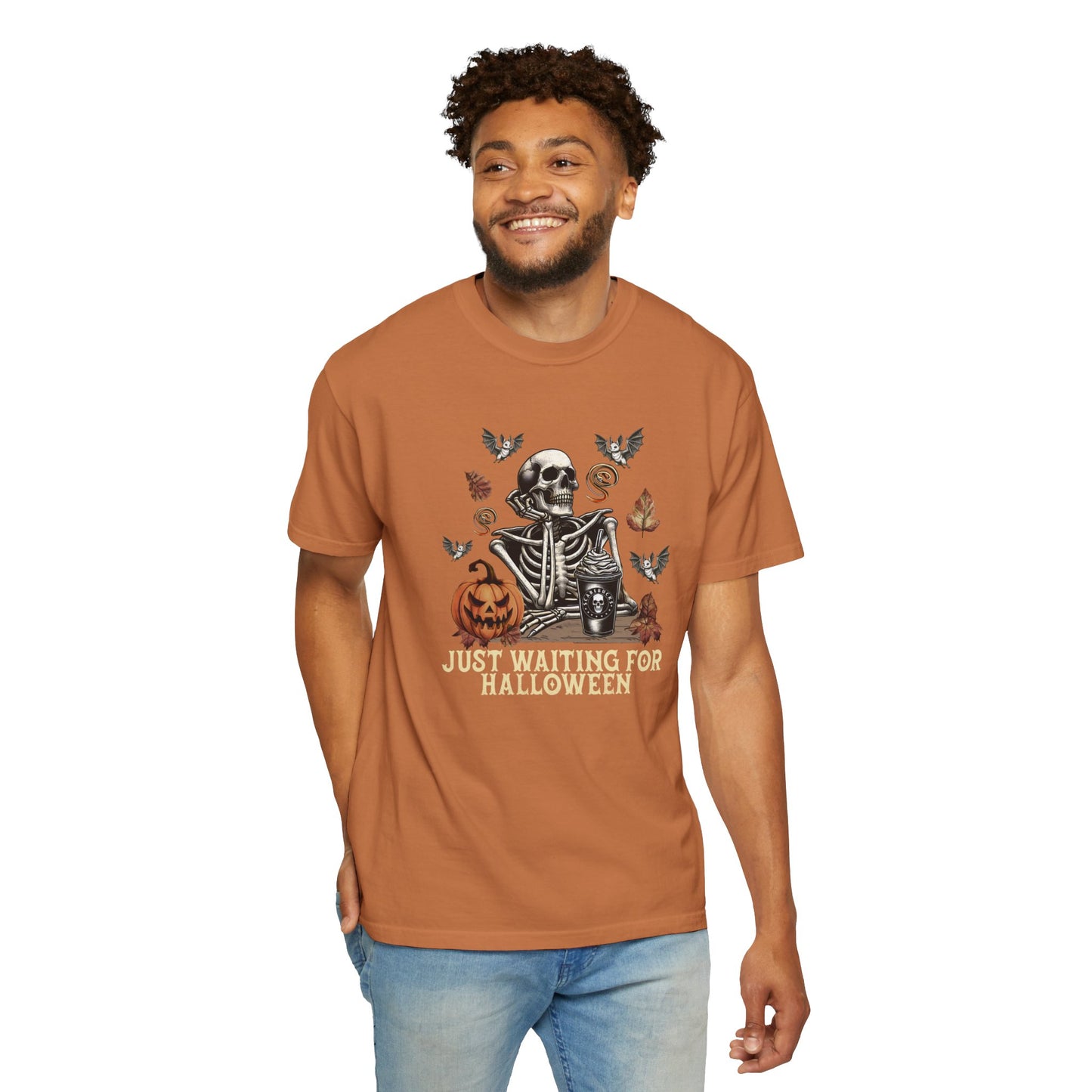 Halloween Skeleton Graphic Tee | Just Waiting for Halloween | Unisex Spooky T-shirt, Fall Fashion, Halloween Costume, Festive Apparel