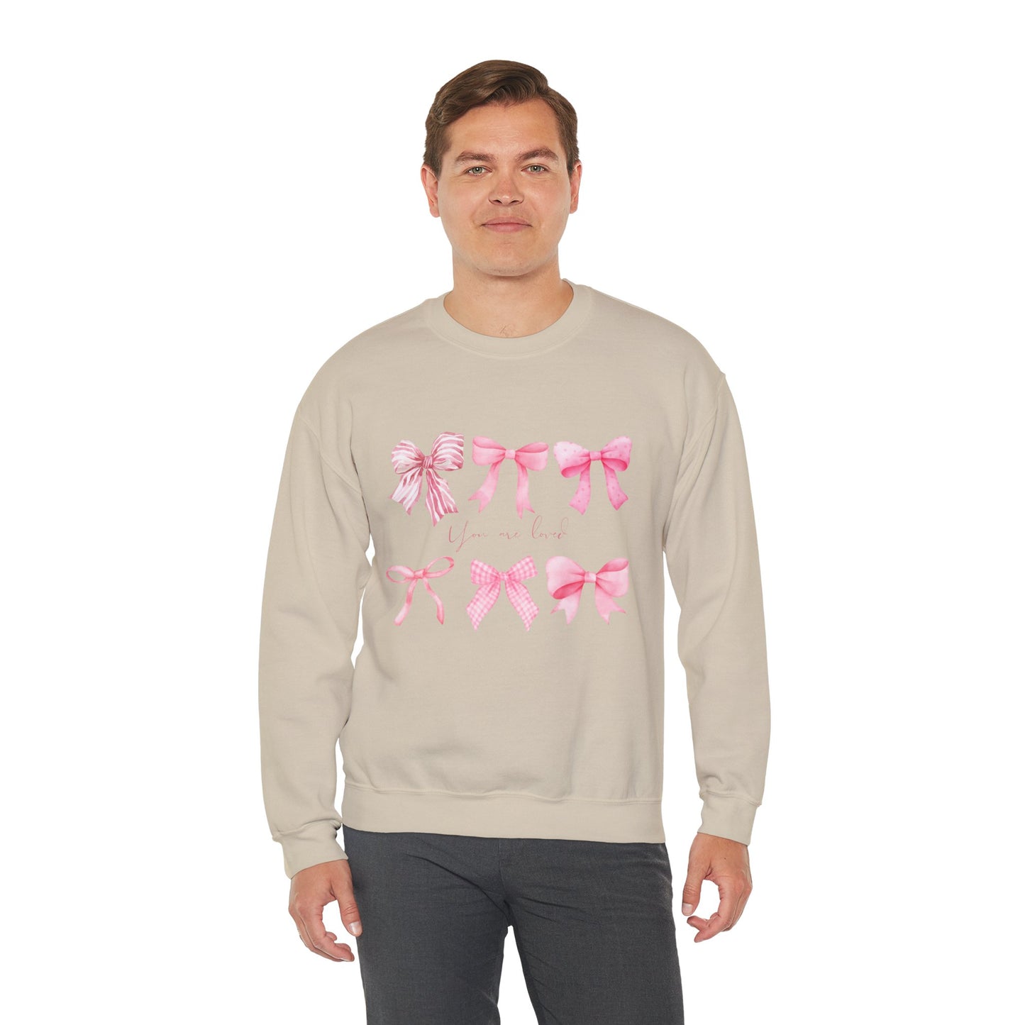You are Loved Pink Bow Crewneck Sweatshirt - Women's Cozy Fashion