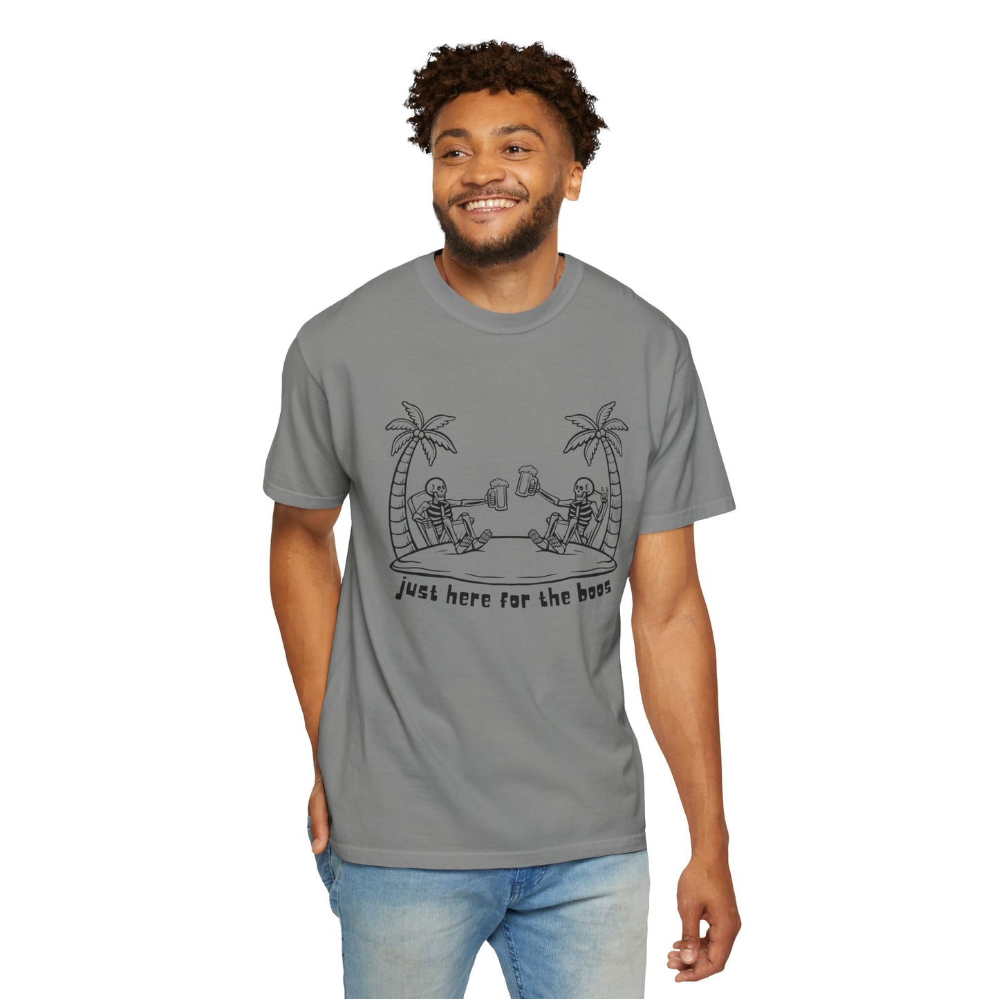 T-Shirt featuring 'Just Here for the Booze' Design for Fun-loving Spirits, Partywear, Gift for Friends, Casual Outing, Beach Vibes, [...]